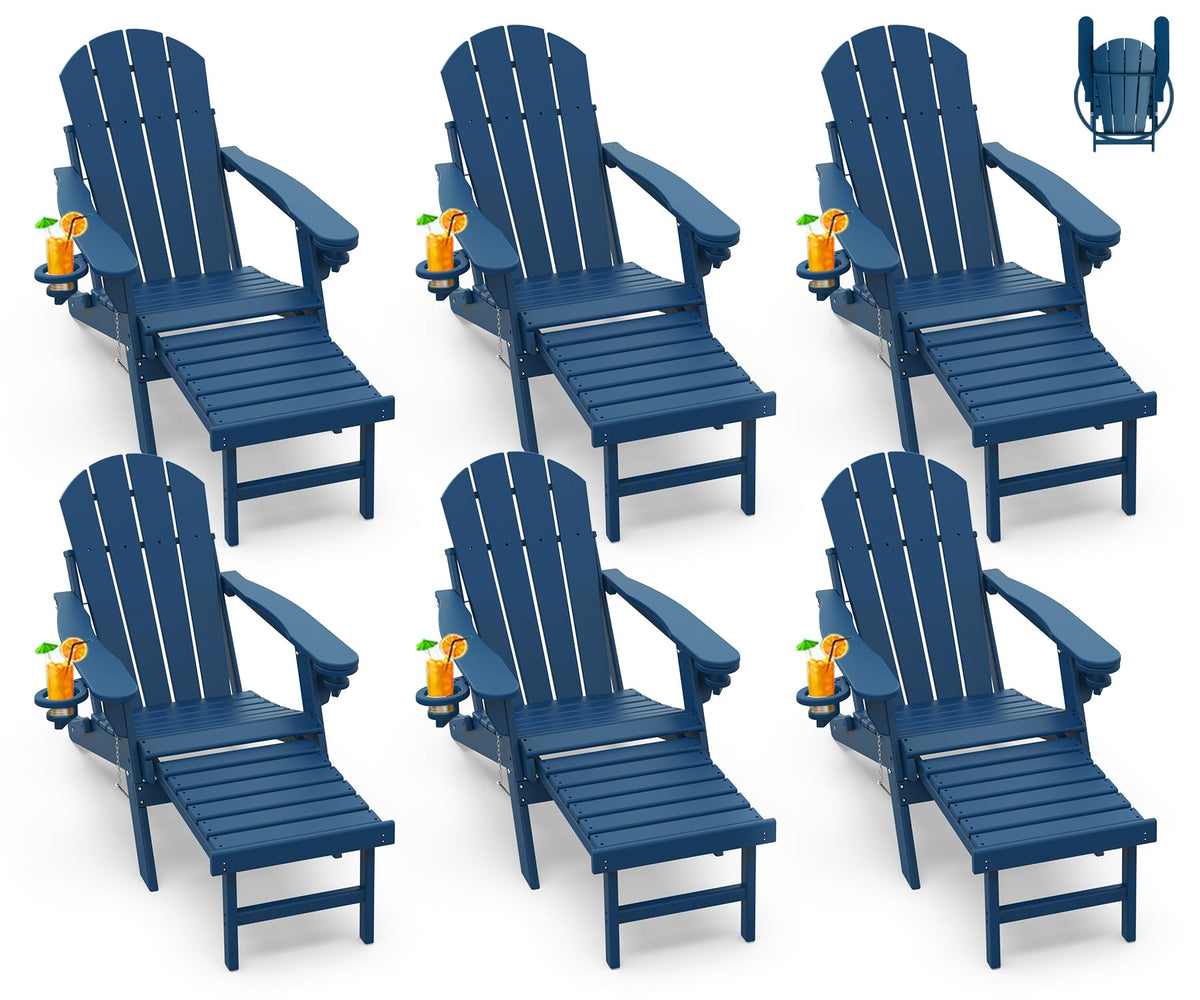 Blue Folding Adirondack Chairs with Ottoman Set of 6 H7148