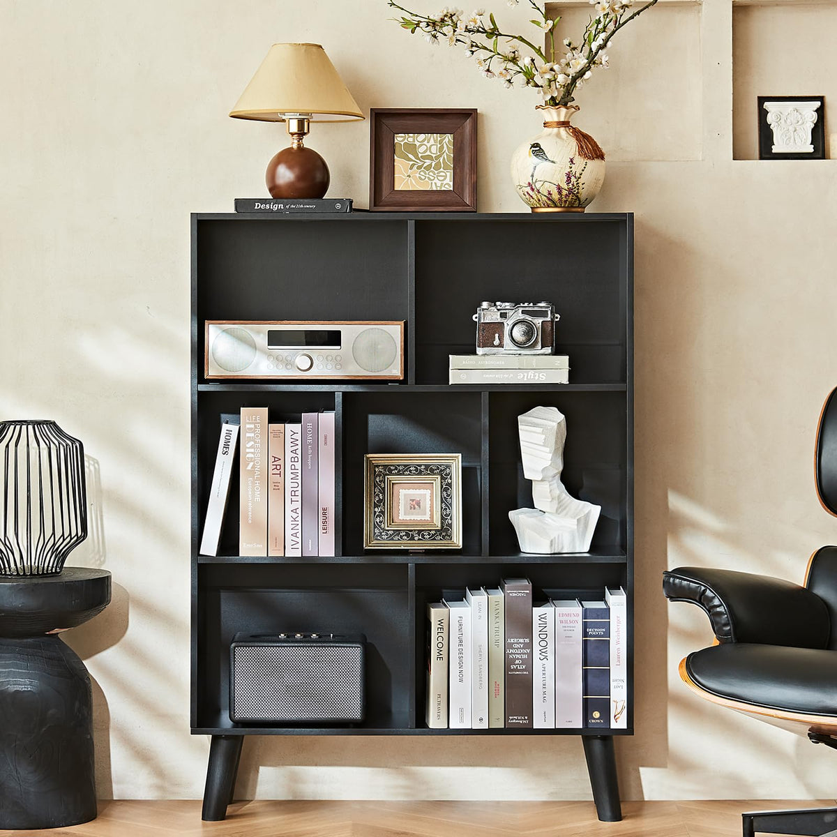 Black Cube Bookshelf with Legs E781