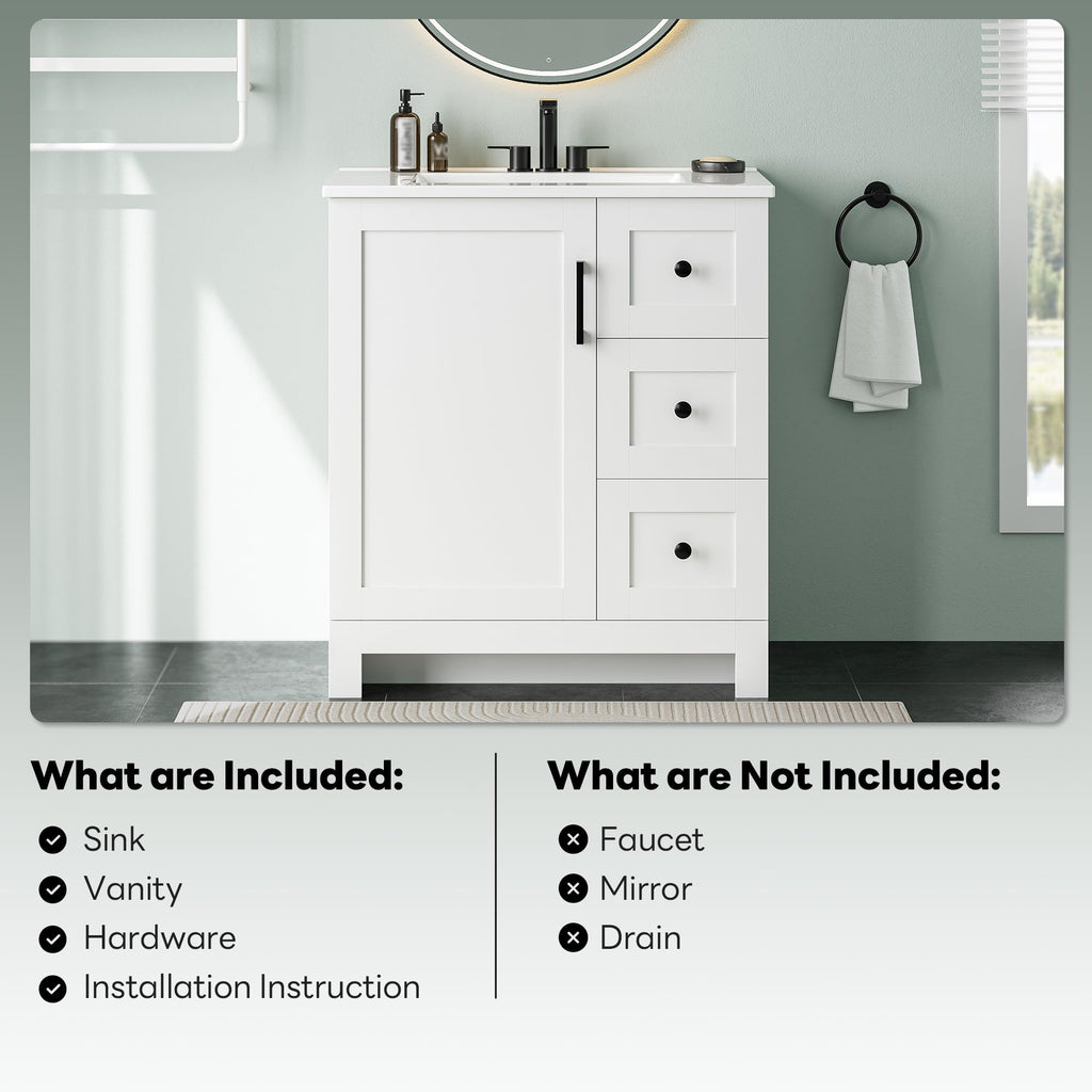 30" White Bathroom Vanity with Sink B572859