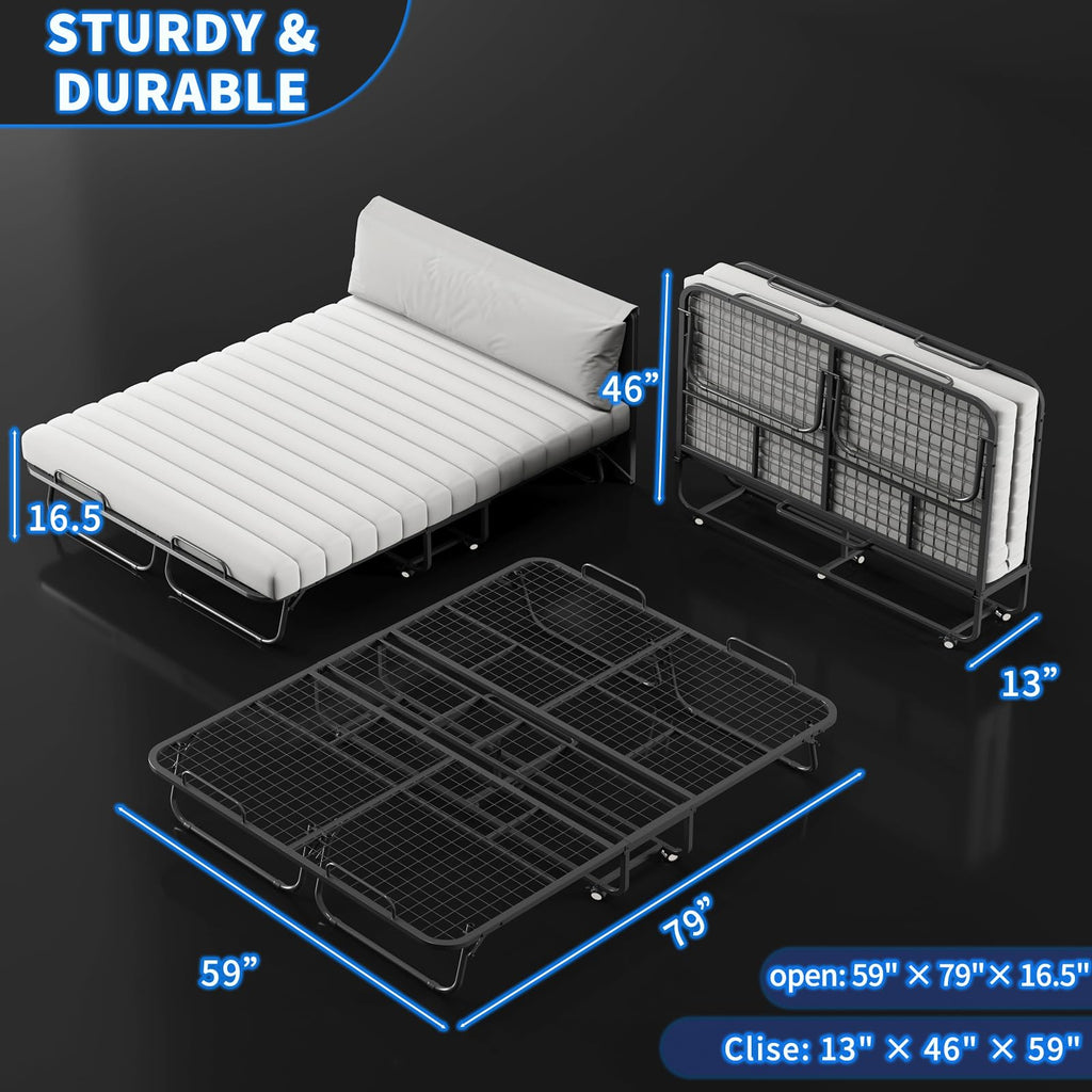 Queen Size Folding Bed with Memory Mattress and Headboard I48899