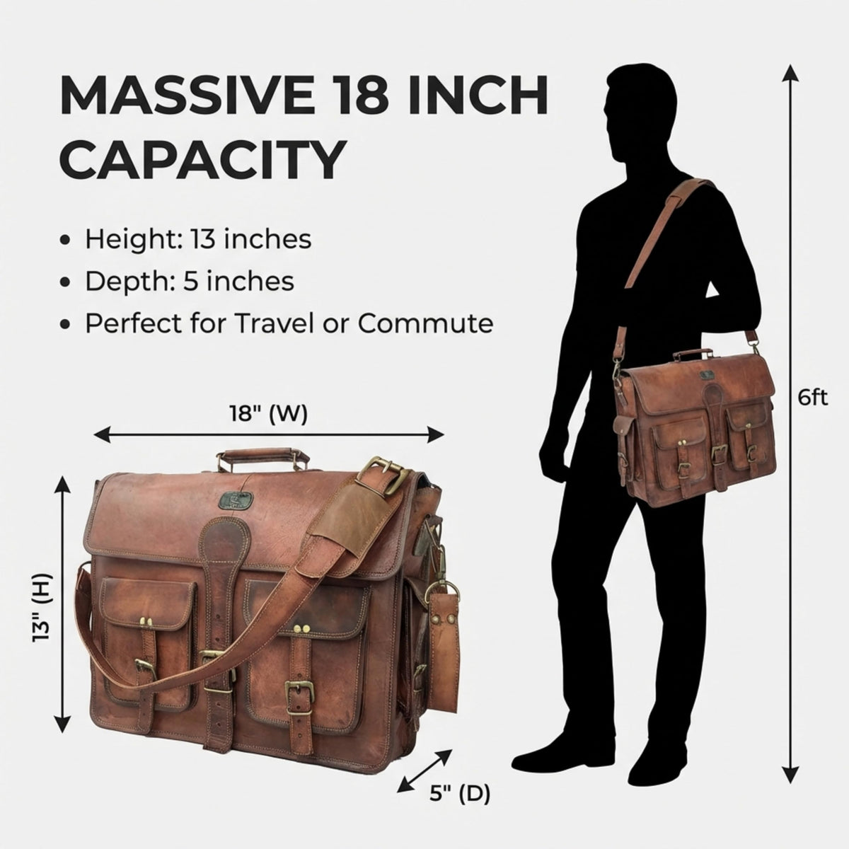 Vintage Brown Full Grain Leather Messenger Bag U963