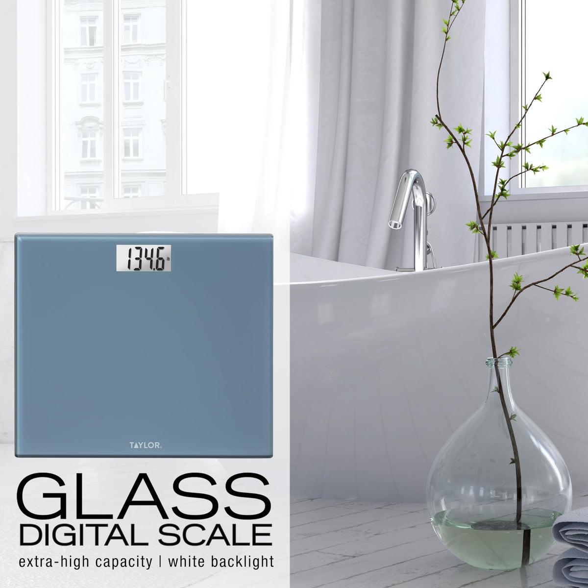 Digital Scale, Extra-Wide 13x15 Glass Platform, Slate Blue F9253
