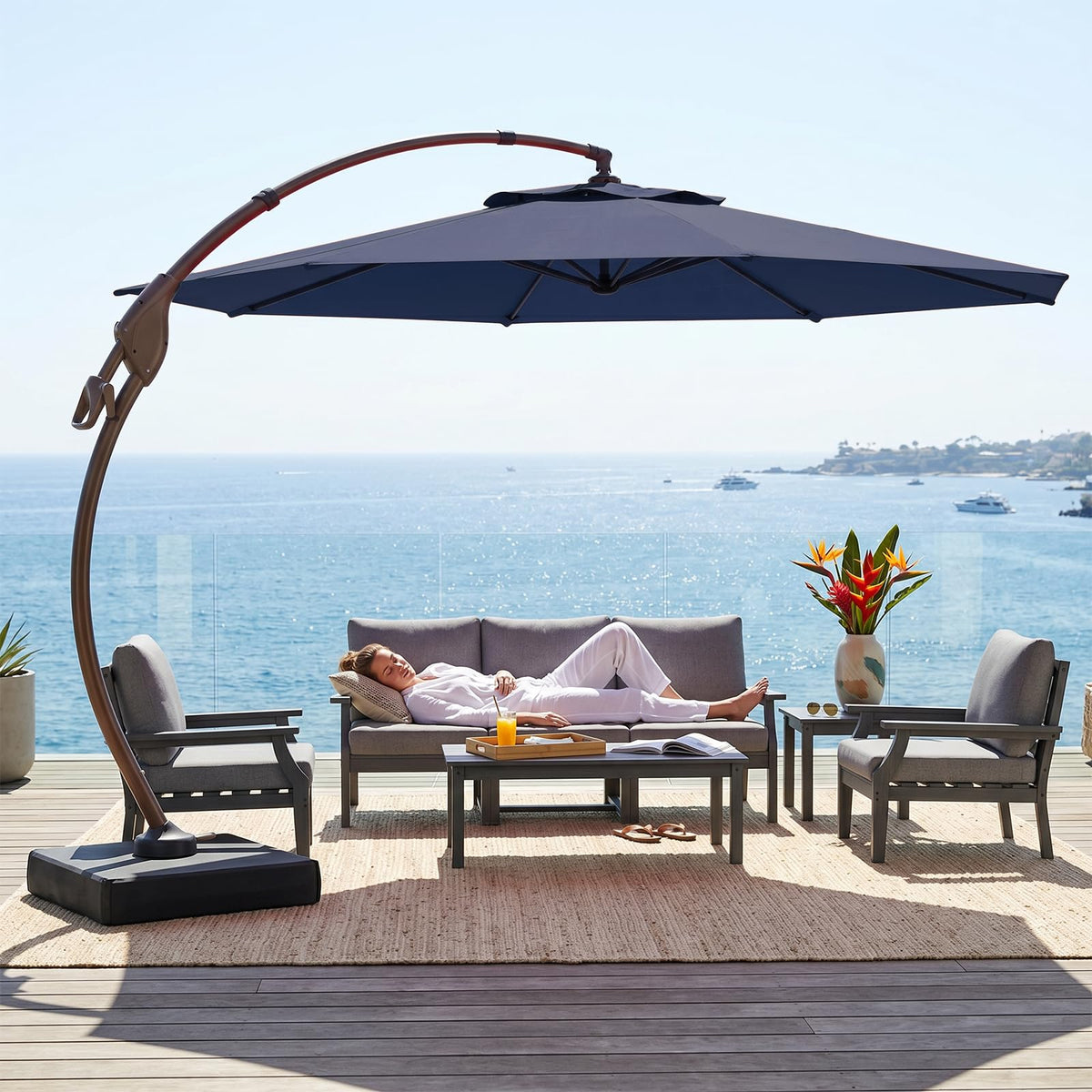 11FT Aluminum Offset Umbrella with Base U102