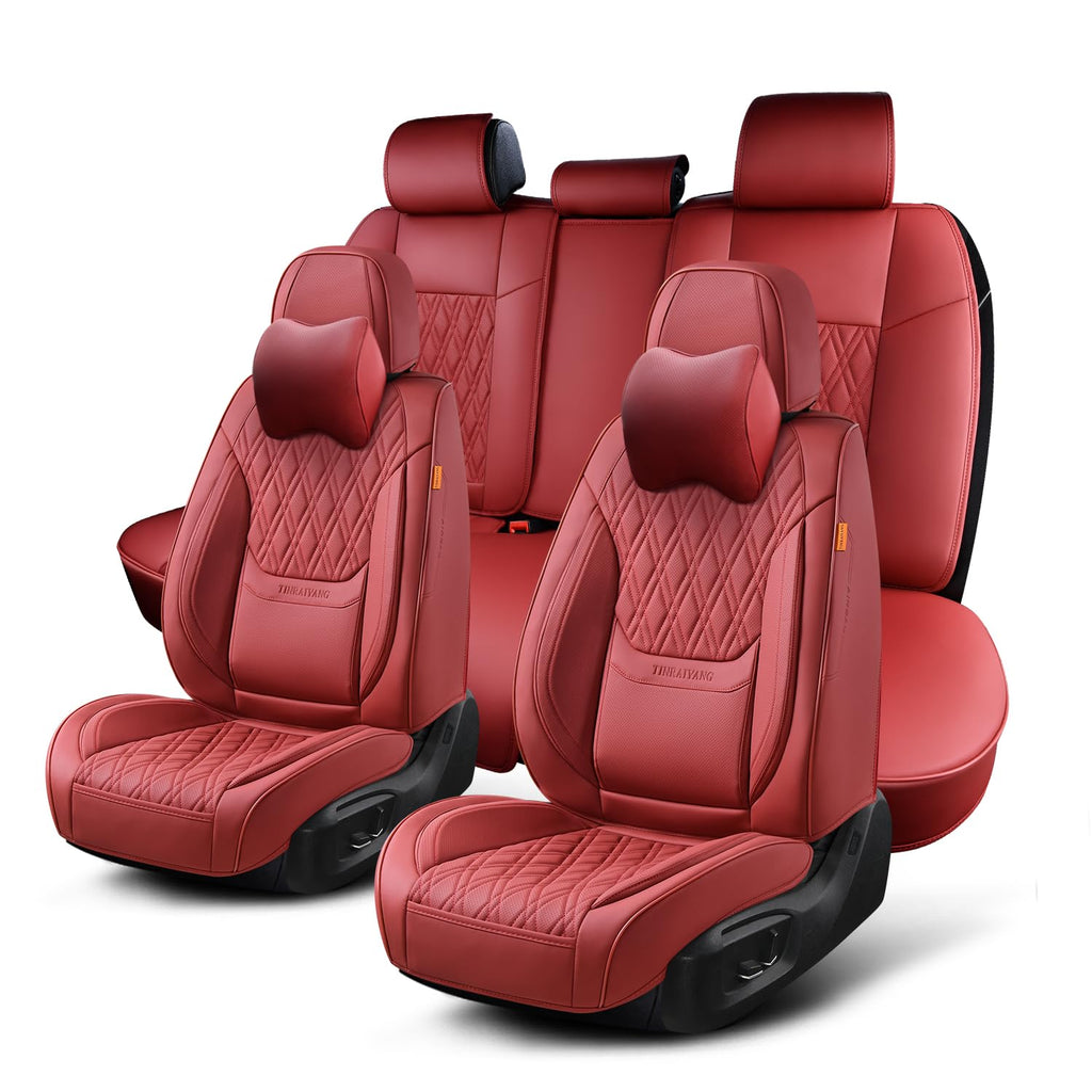 Wine Red Leather Car Seat Covers Full Set R3085