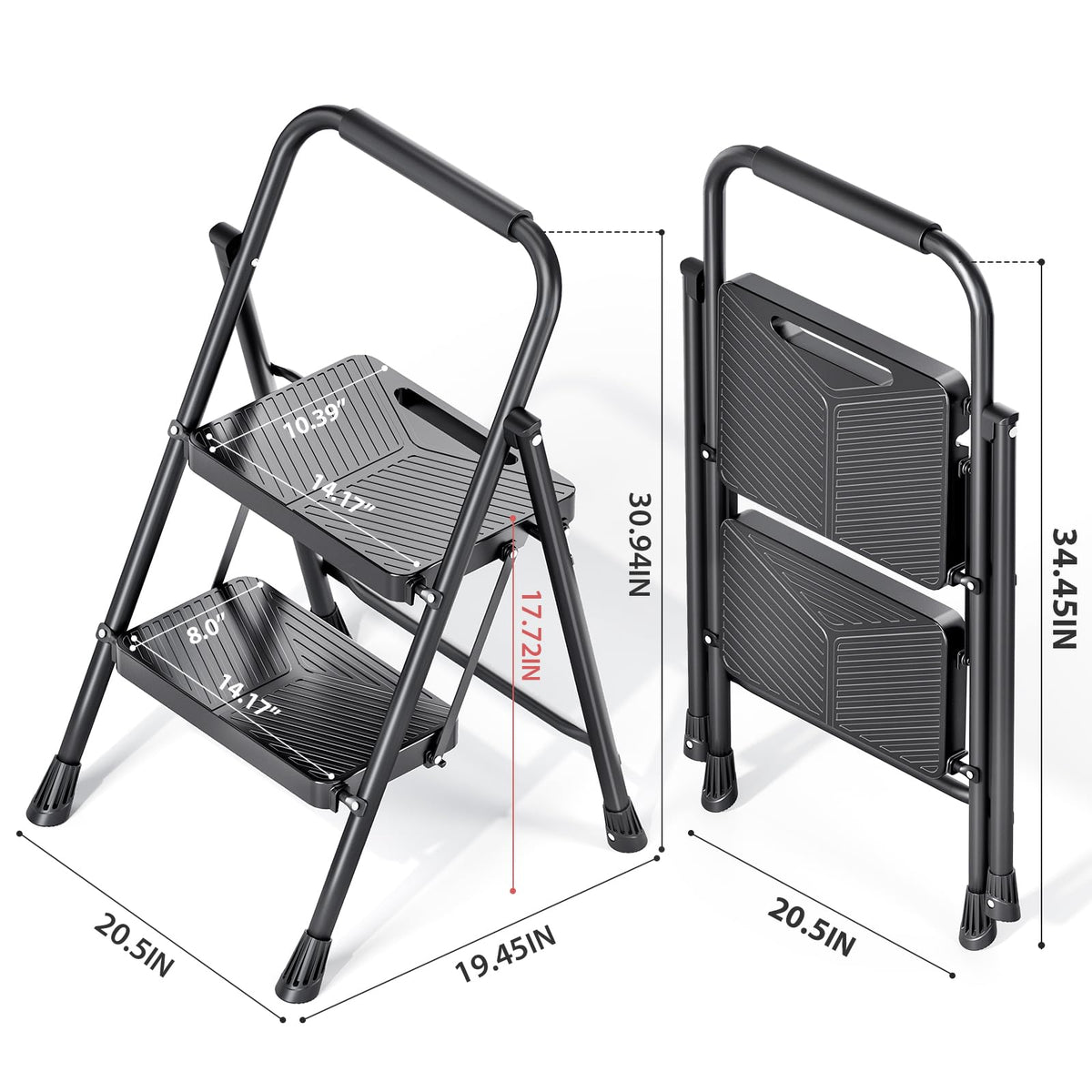 Folding 2 Step Ladder with Anti-Slip Pedals S128756