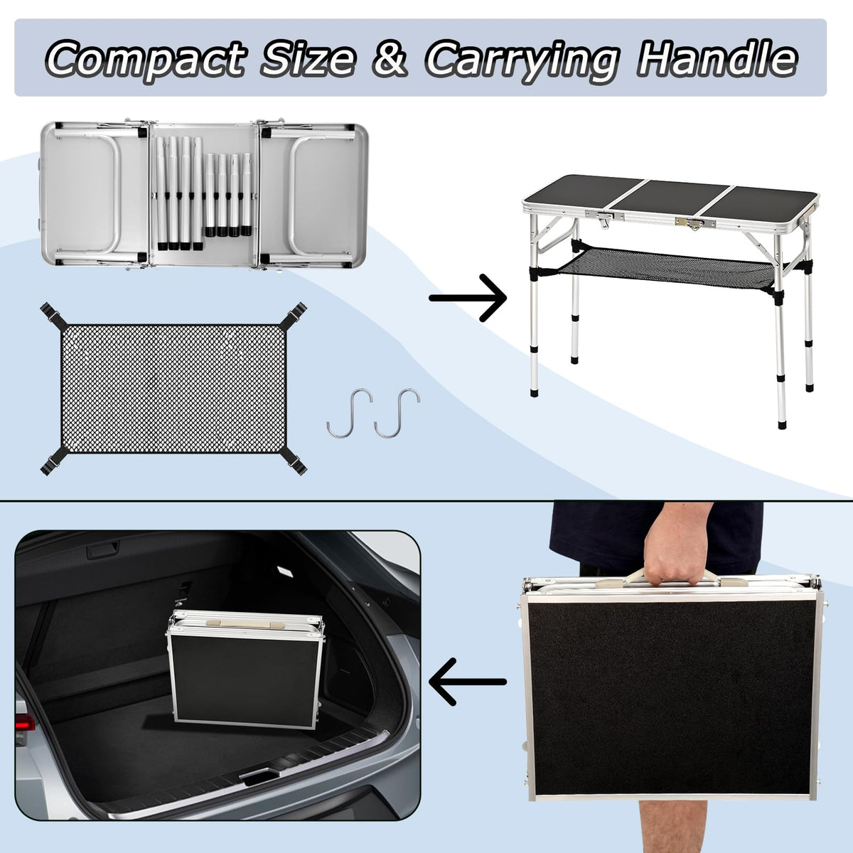 3ft Folding Camping Table with Storage Net L894831
