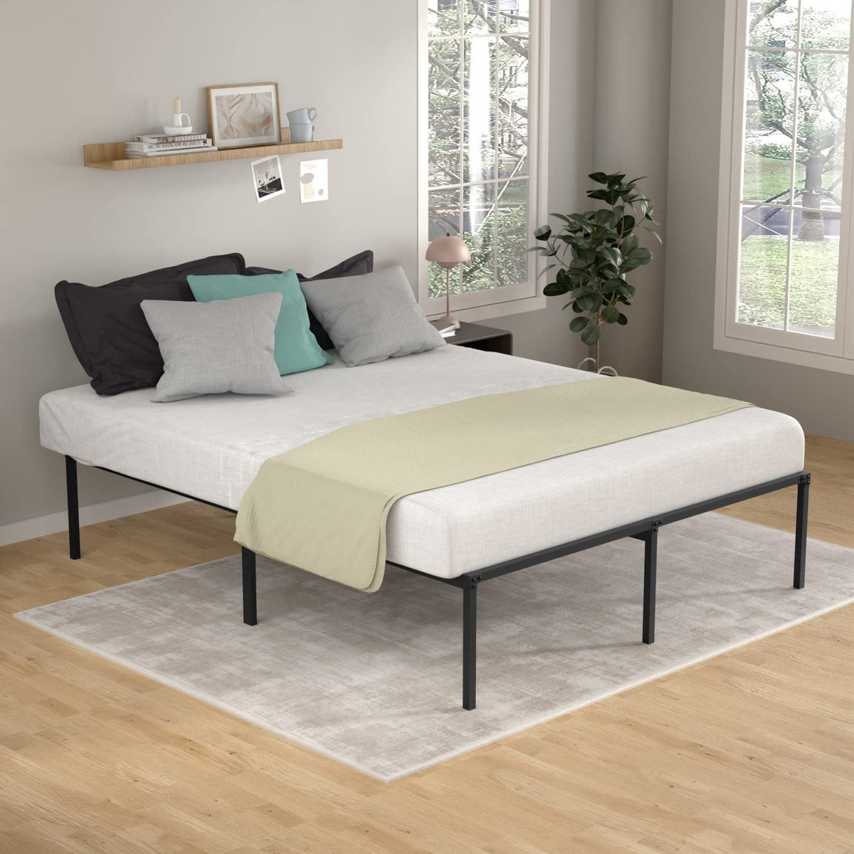 18 Inch Black Metal Full Size Platform Bed Frame with Storage J6697