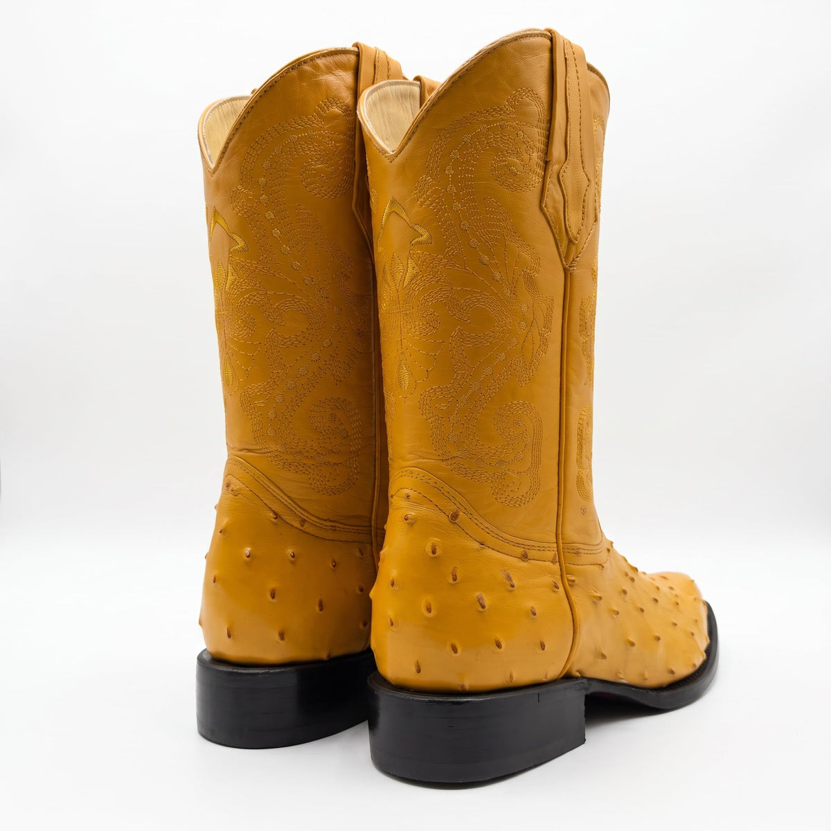 Mens Leather Cowboy Boots Embossed Ostrich Quill Print G8670