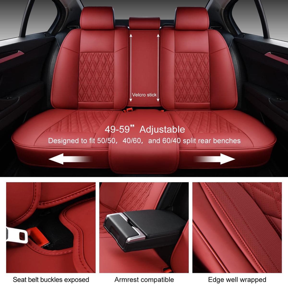 Wine Red Leather Car Seat Covers Full Set R3085