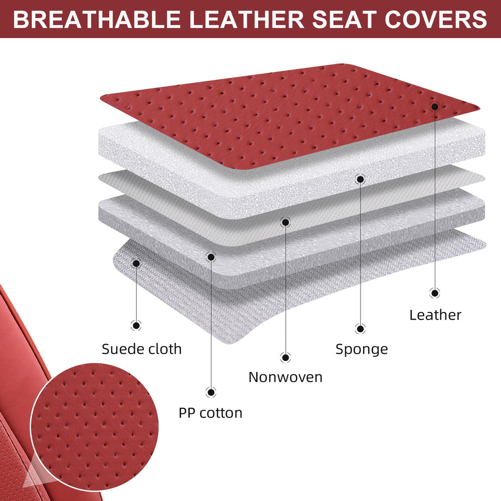 Wine Red Leather Car Seat Covers Full Set R3085