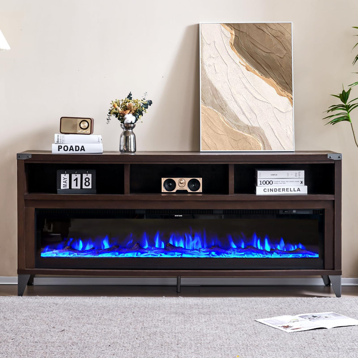 65" Fireplace TV Stand with 60" Glass Electric Fireplace C967796