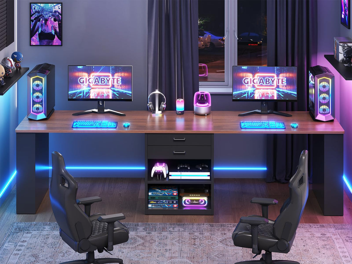 90.5" 2 Person Computer Desk with Storage Drawers Black S350856