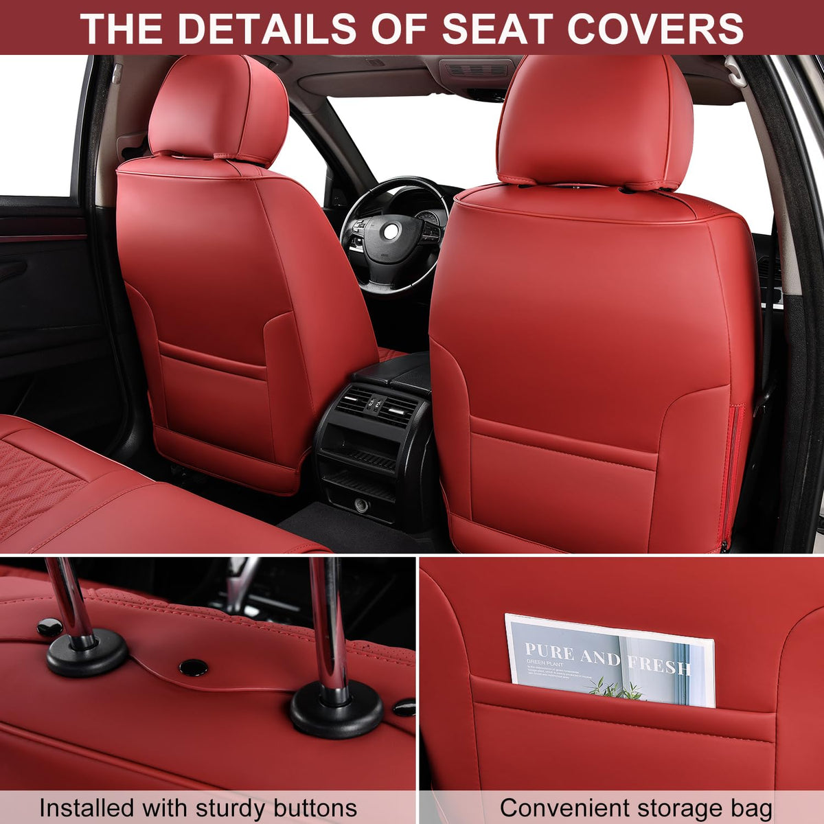 Wine Red Leather Car Seat Covers Full Set R3085