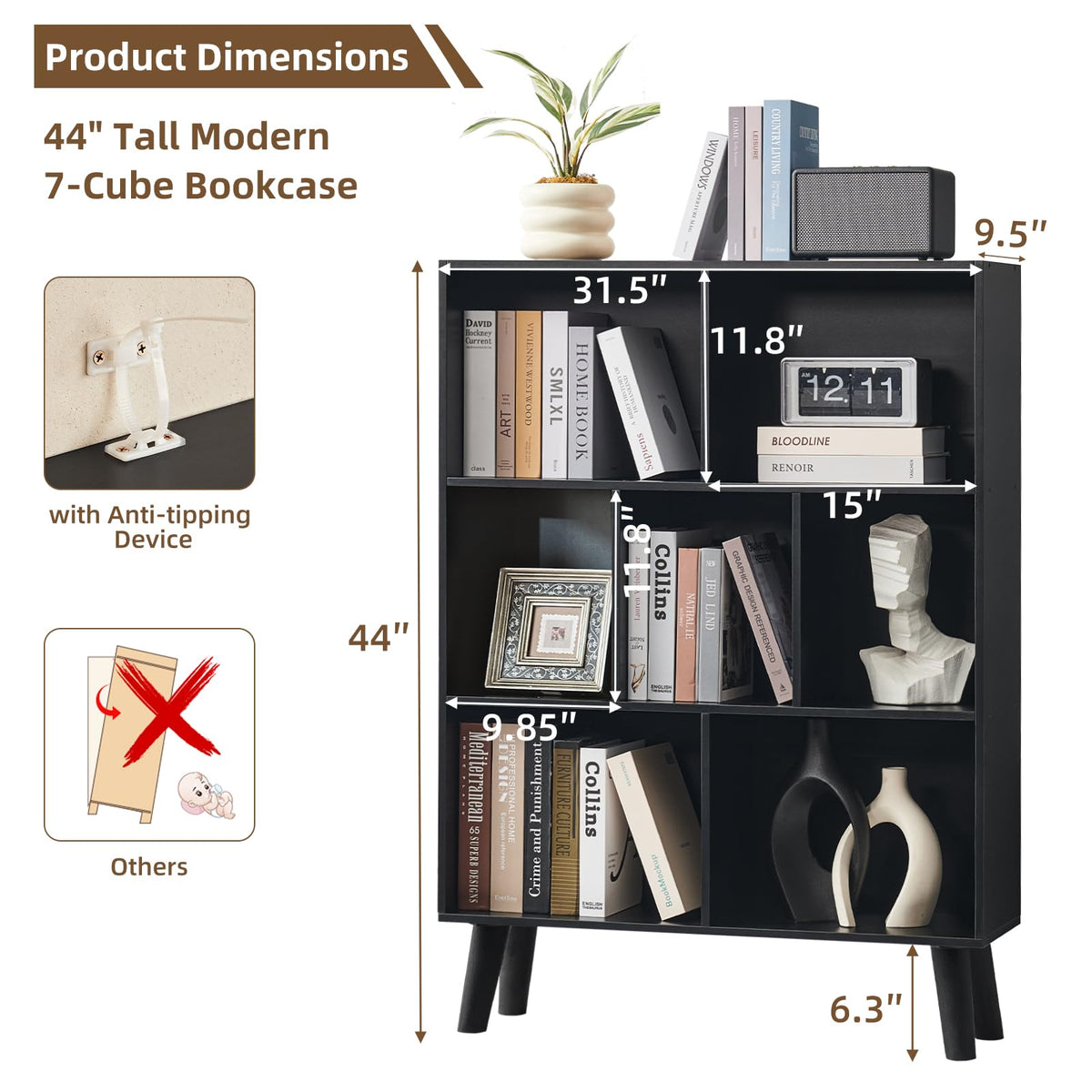 Black Cube Bookshelf with Legs E781