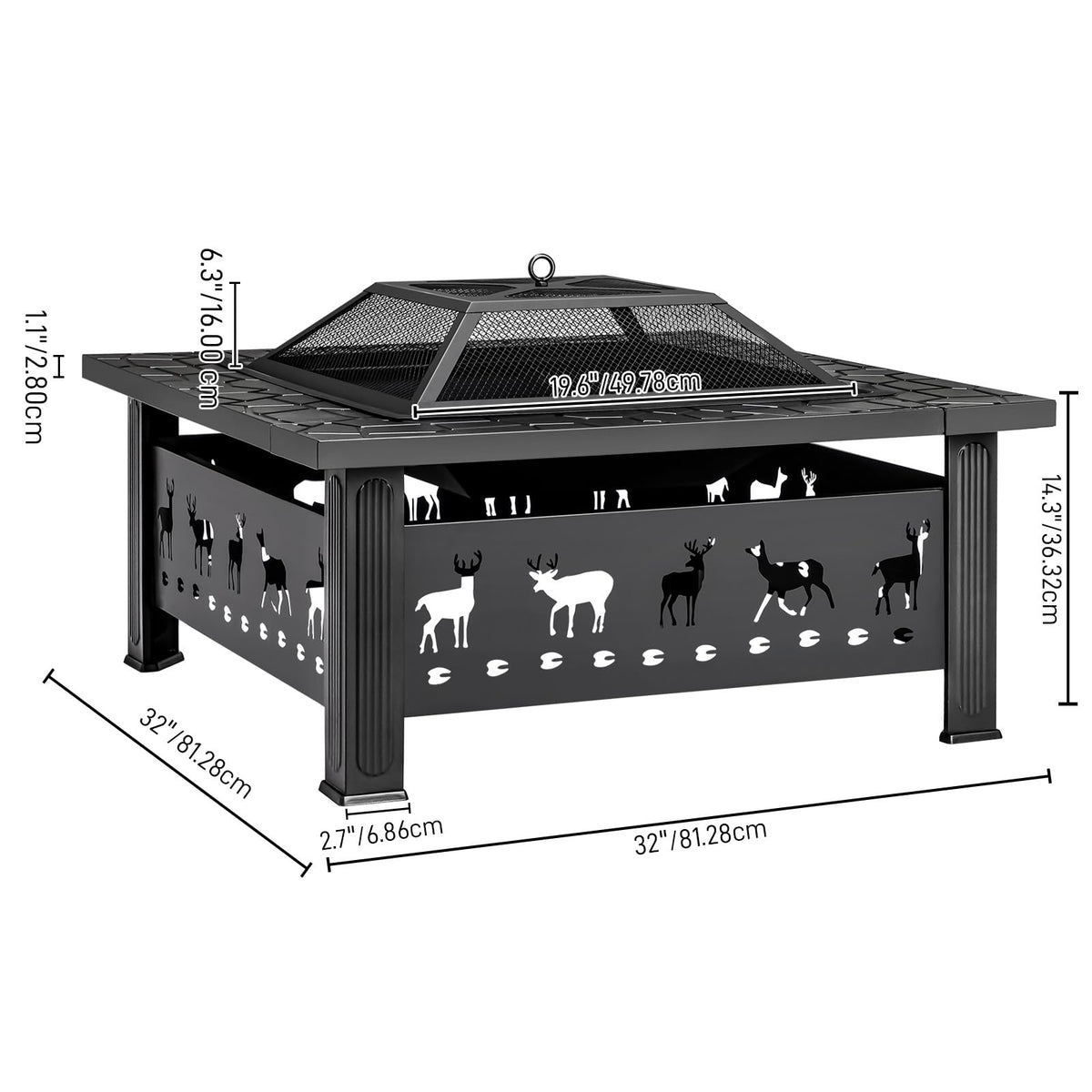 32 Inch Black Wrought Iron Wood Burning Fire Pit L79870