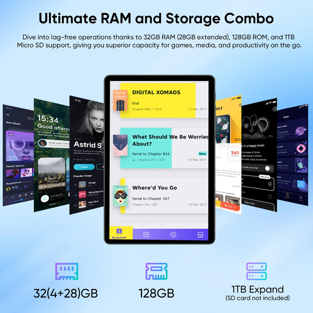 11 Inch Android 16 Tablet with Keyboard, 32GB RAM 128GB ROM, 8000mAh, Black H593