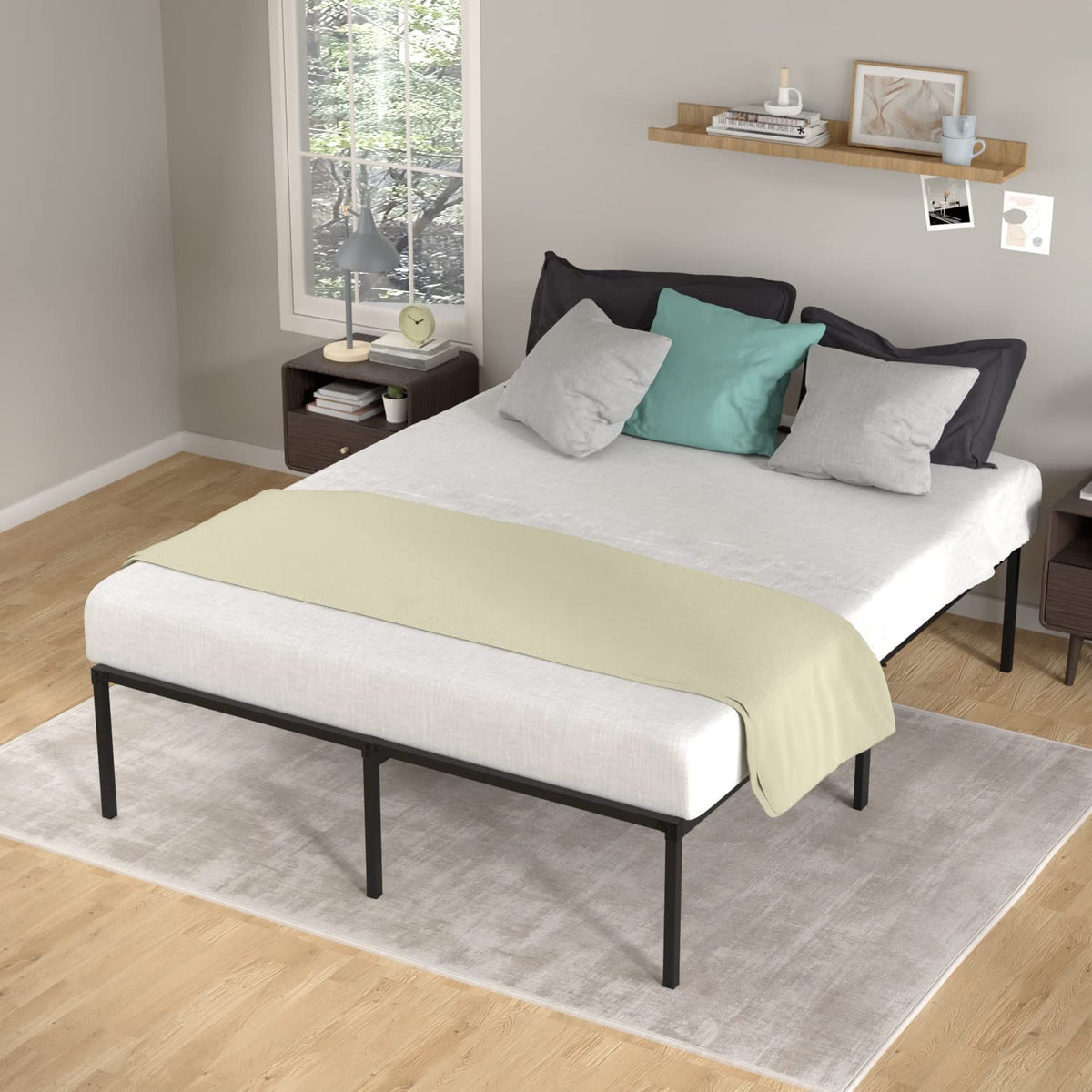 18 Inch Black Metal Full Size Platform Bed Frame with Storage J6697