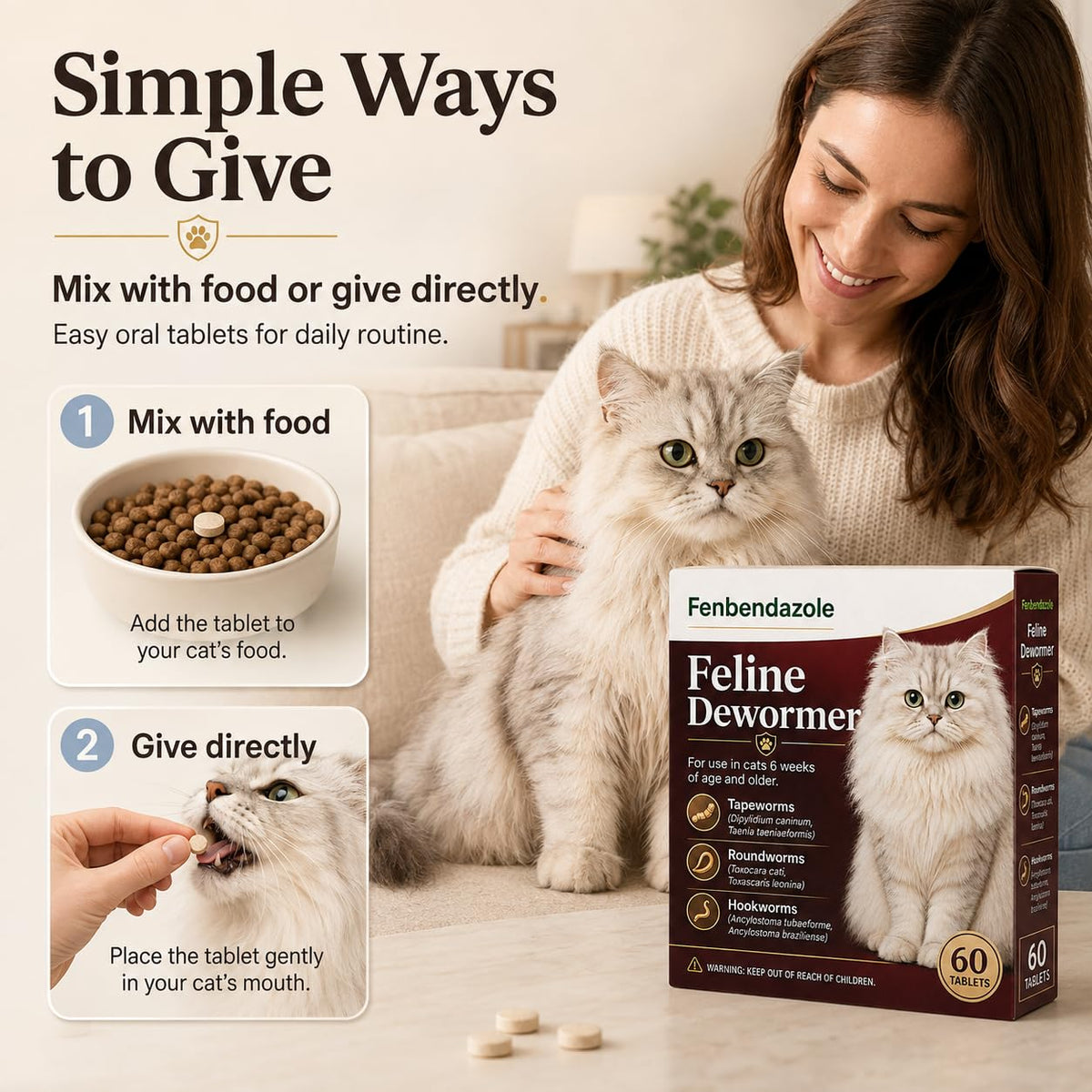 Cat Dewormer Tablets 60 Tablets H8642