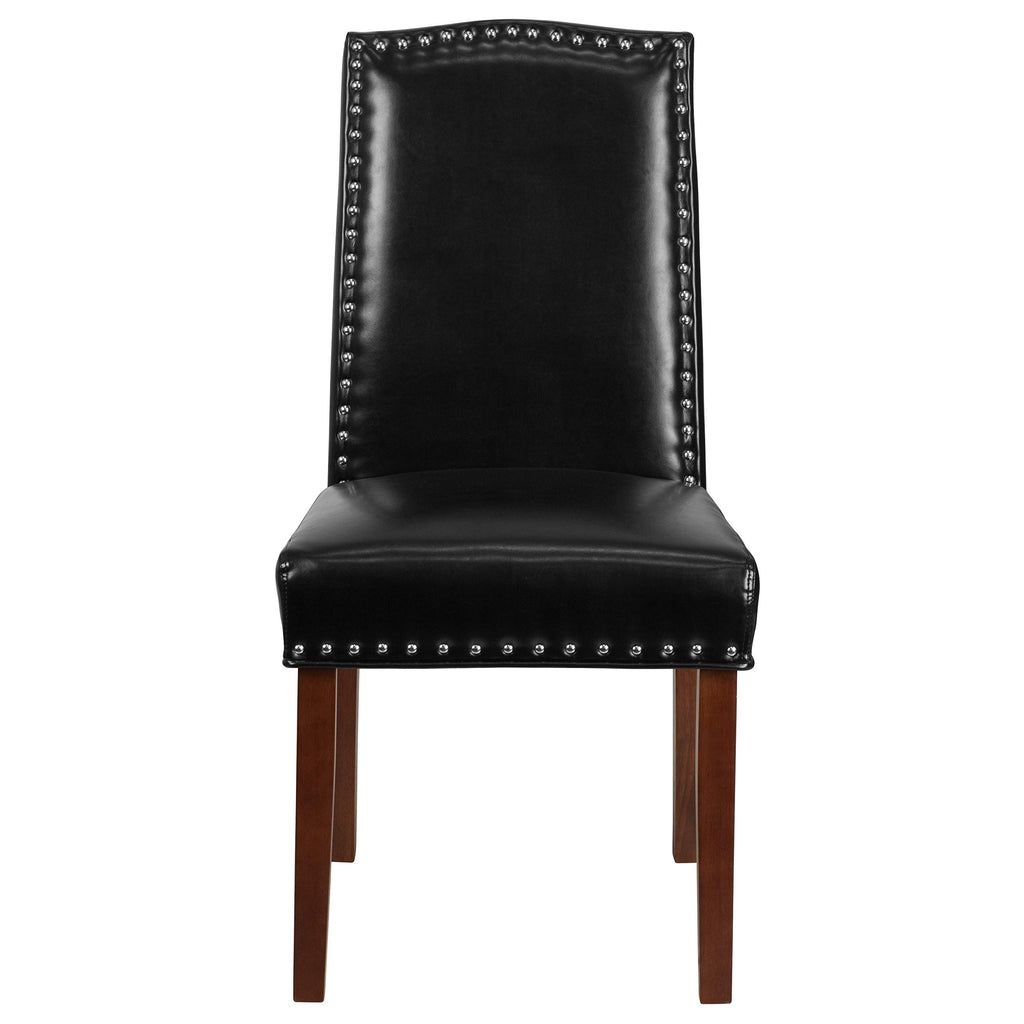 Black LeatherSoft Parsons Chair with Nail Trim W9119
