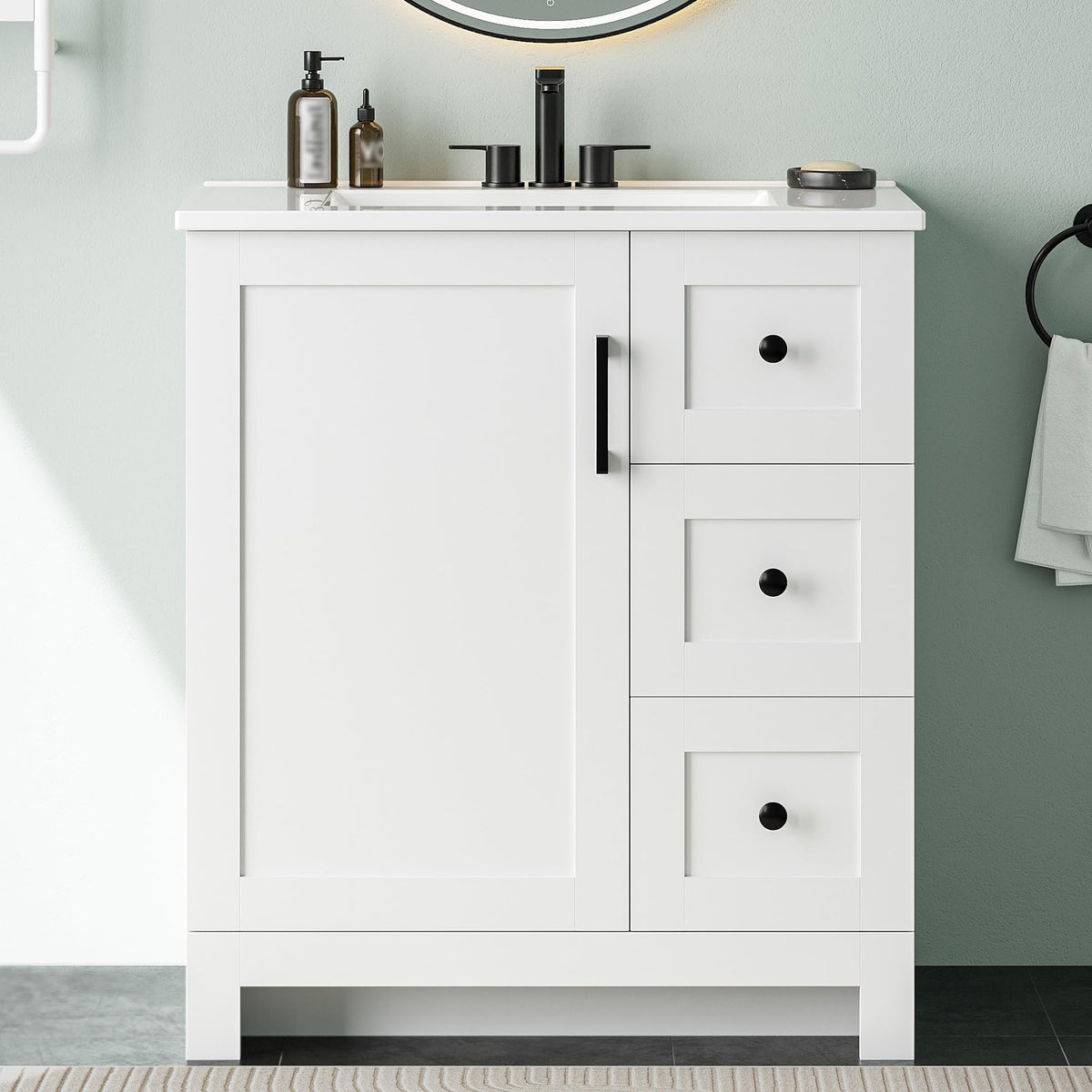30" White Bathroom Vanity with Sink B572859