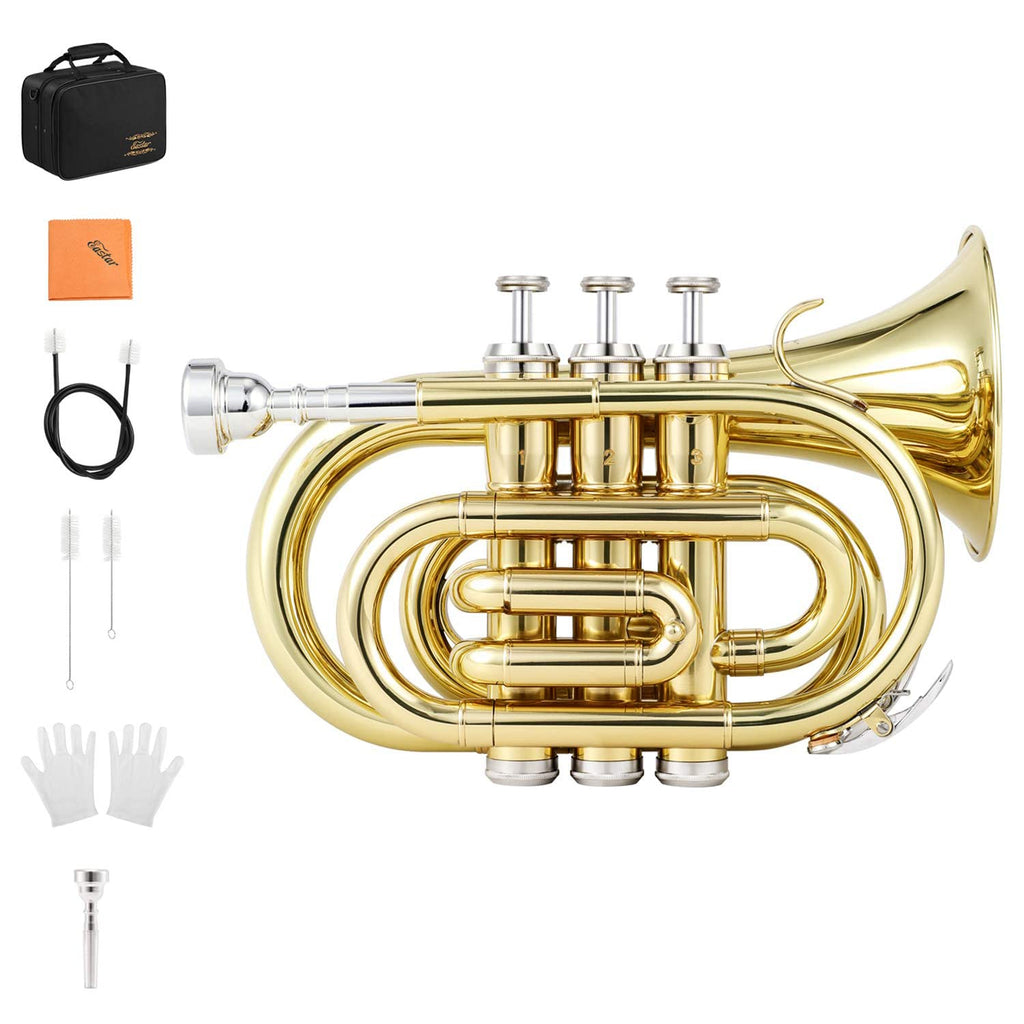 Bb Pocket Trumpet Brass Golden with Case J72541