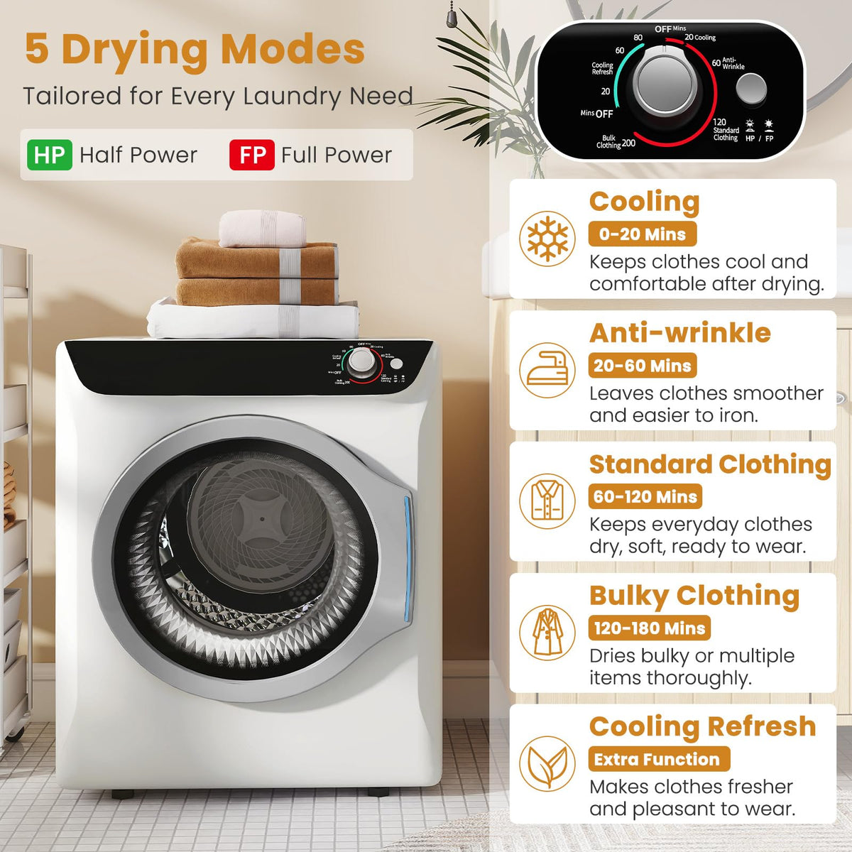 2.6 CU. FT. White Compact Electric Clothes Dryer with Stainless Steel Tub E5886