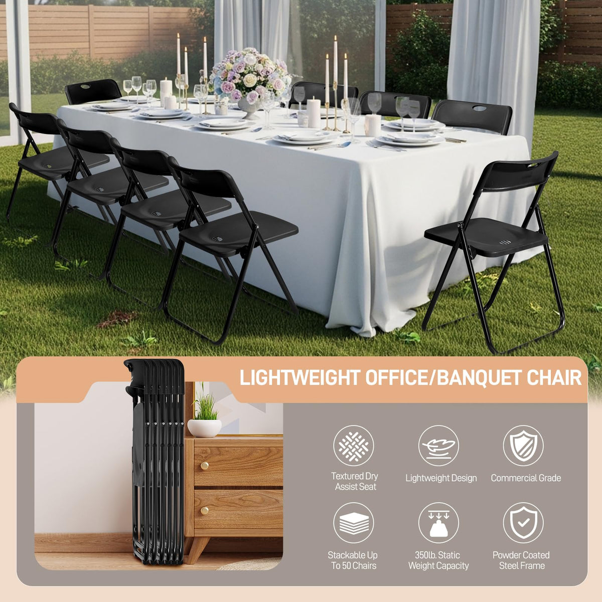 10 PCS Black Plastic Folding Chair V903