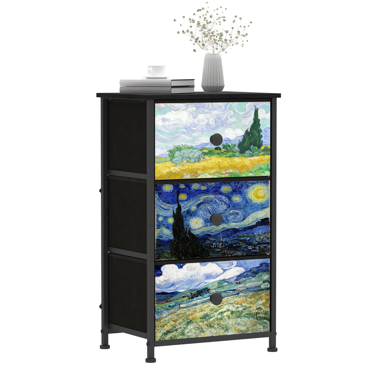 3 Drawer Dresser with Steel Frame Wood Top U56498