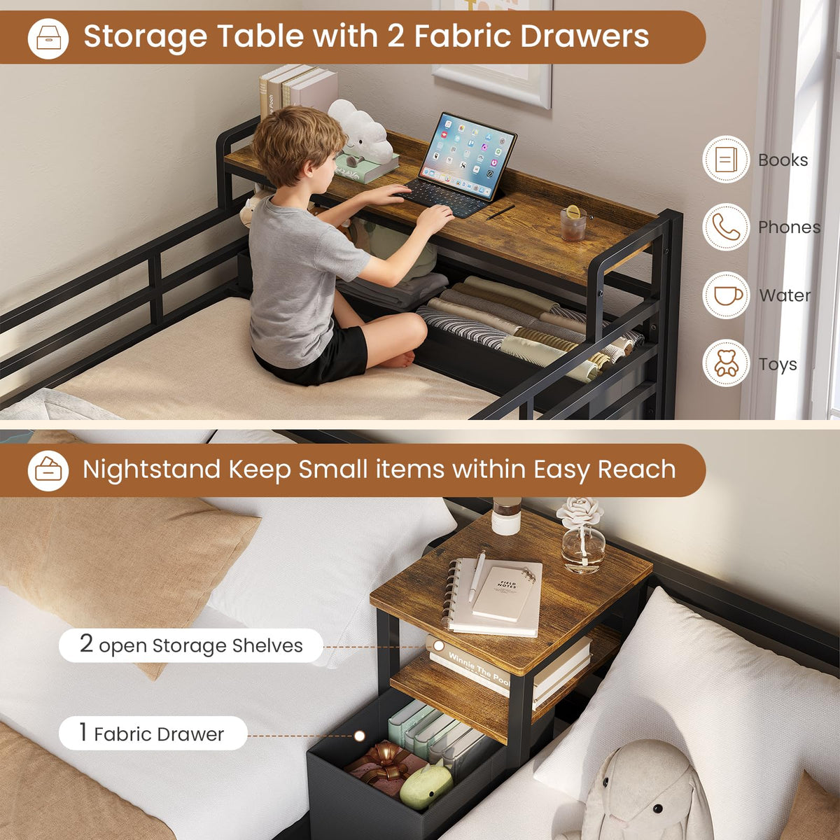 Black Twin Over Twin Triple Bunk Bed with Storage Drawers G903576