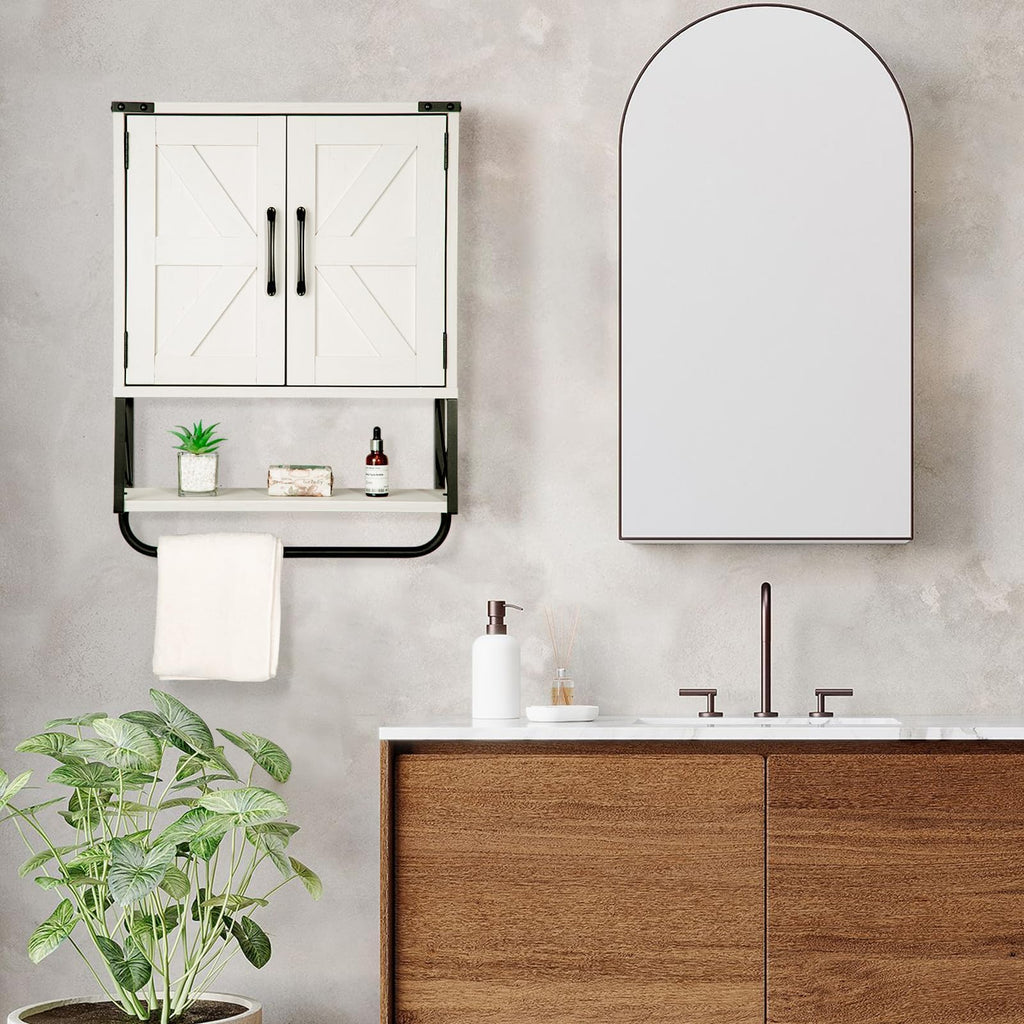 Medicine Cabinet with 2 Barn Door & Towel Bar Rack M27301