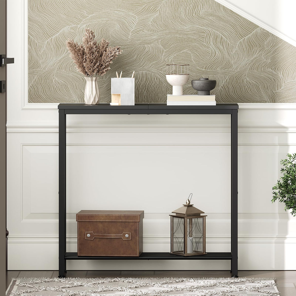 Black 2-Tier Narrow Console Table B456