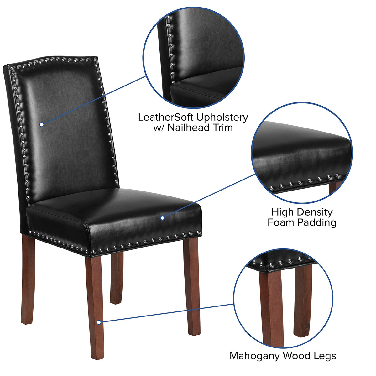 Black LeatherSoft Parsons Chair with Nail Trim W9119