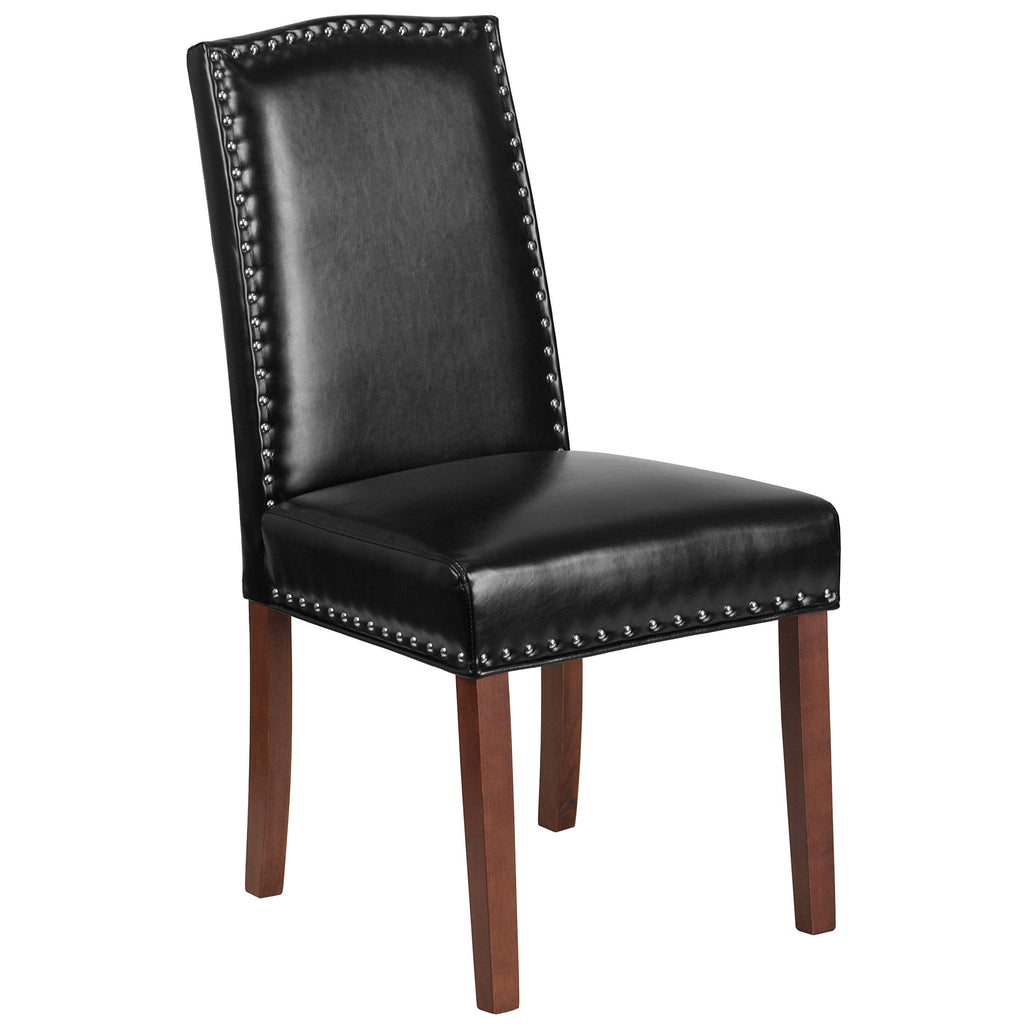Black LeatherSoft Parsons Chair with Nail Trim W9119