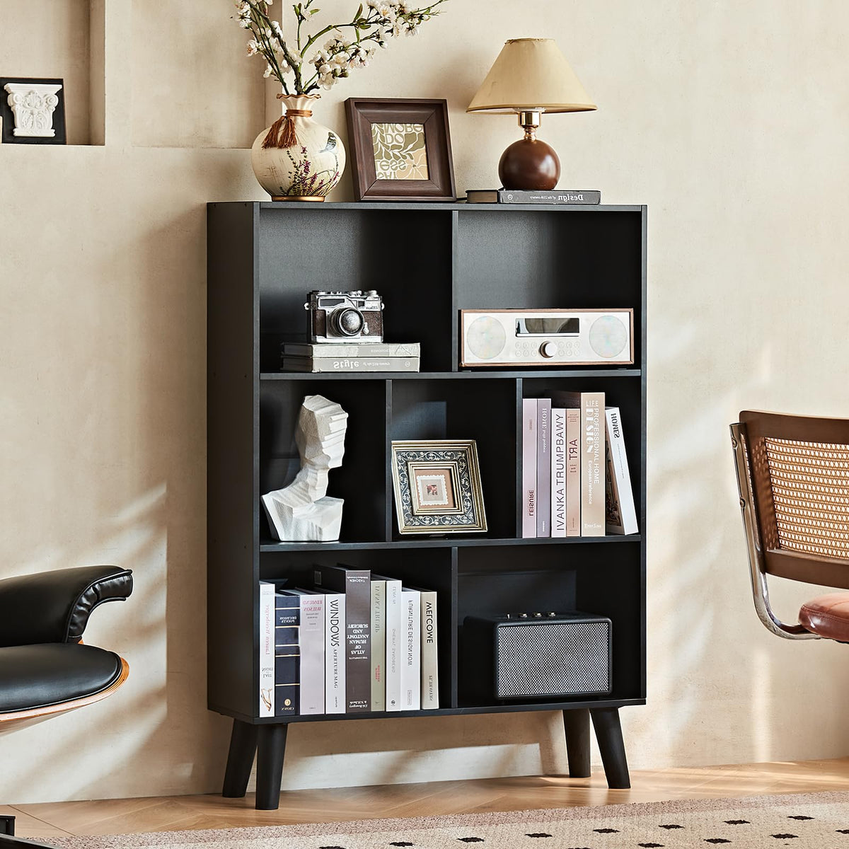 Black Cube Bookshelf with Legs E781