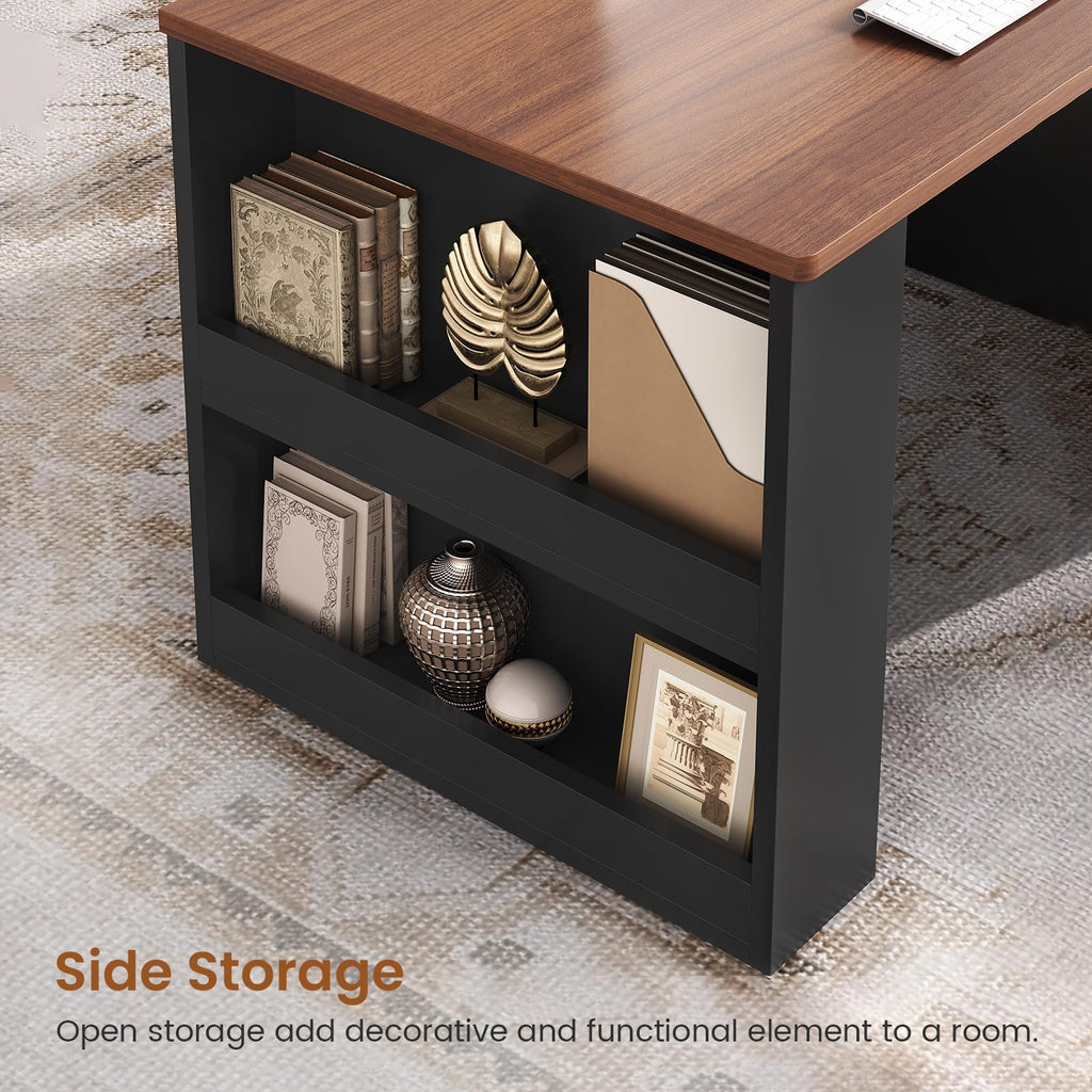 90.5" 2 Person Computer Desk with Storage Drawers Black S350856