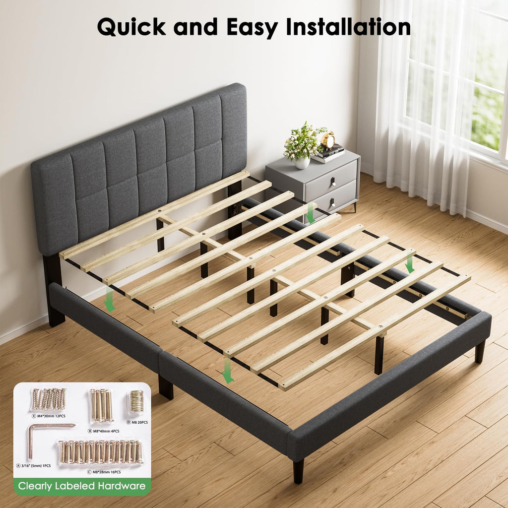 Queen Size Dark Gray Upholstered Bed Frame S300611