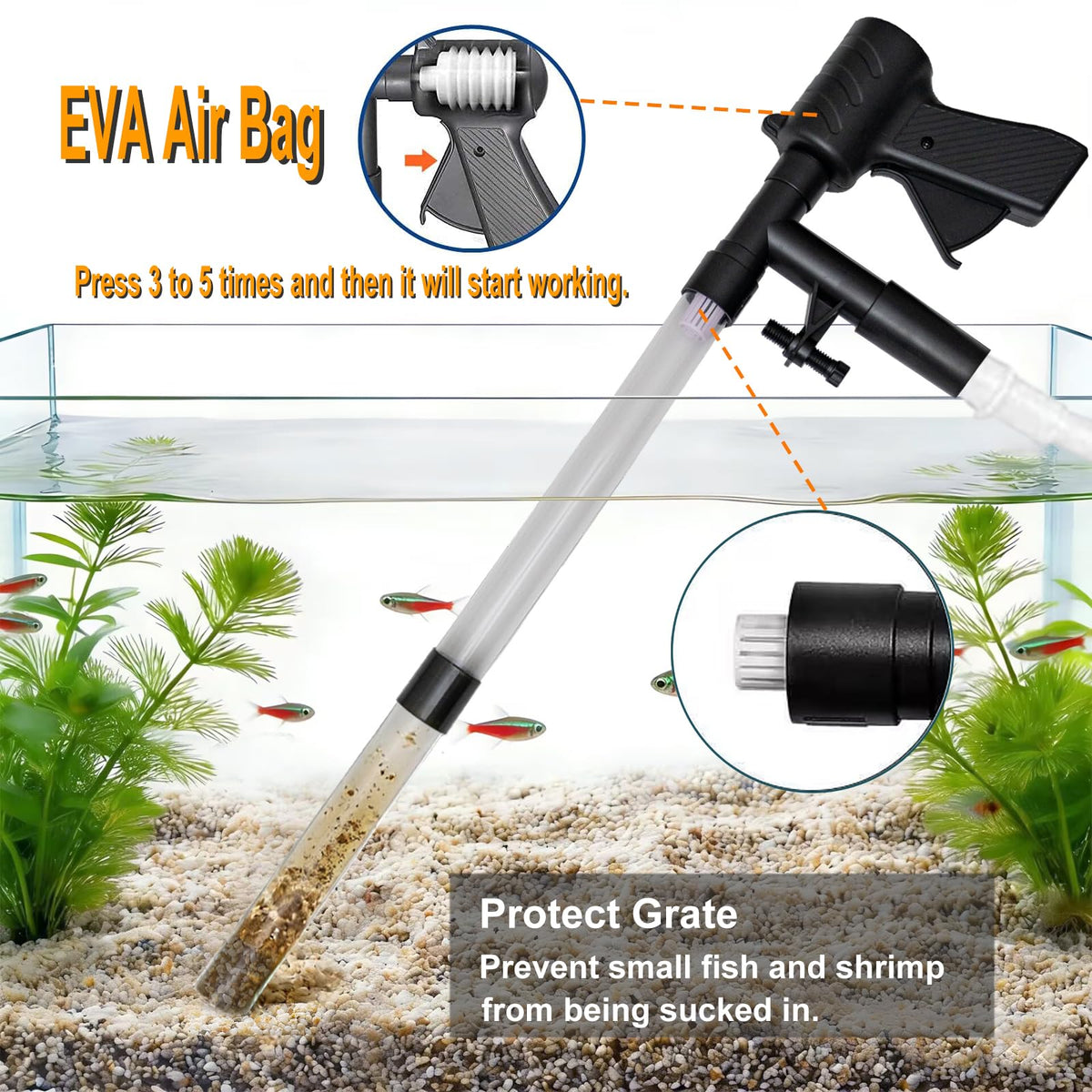 Aquarium Gravel Cleaner with 6Ft Water Hose and Skimmer Net W305657