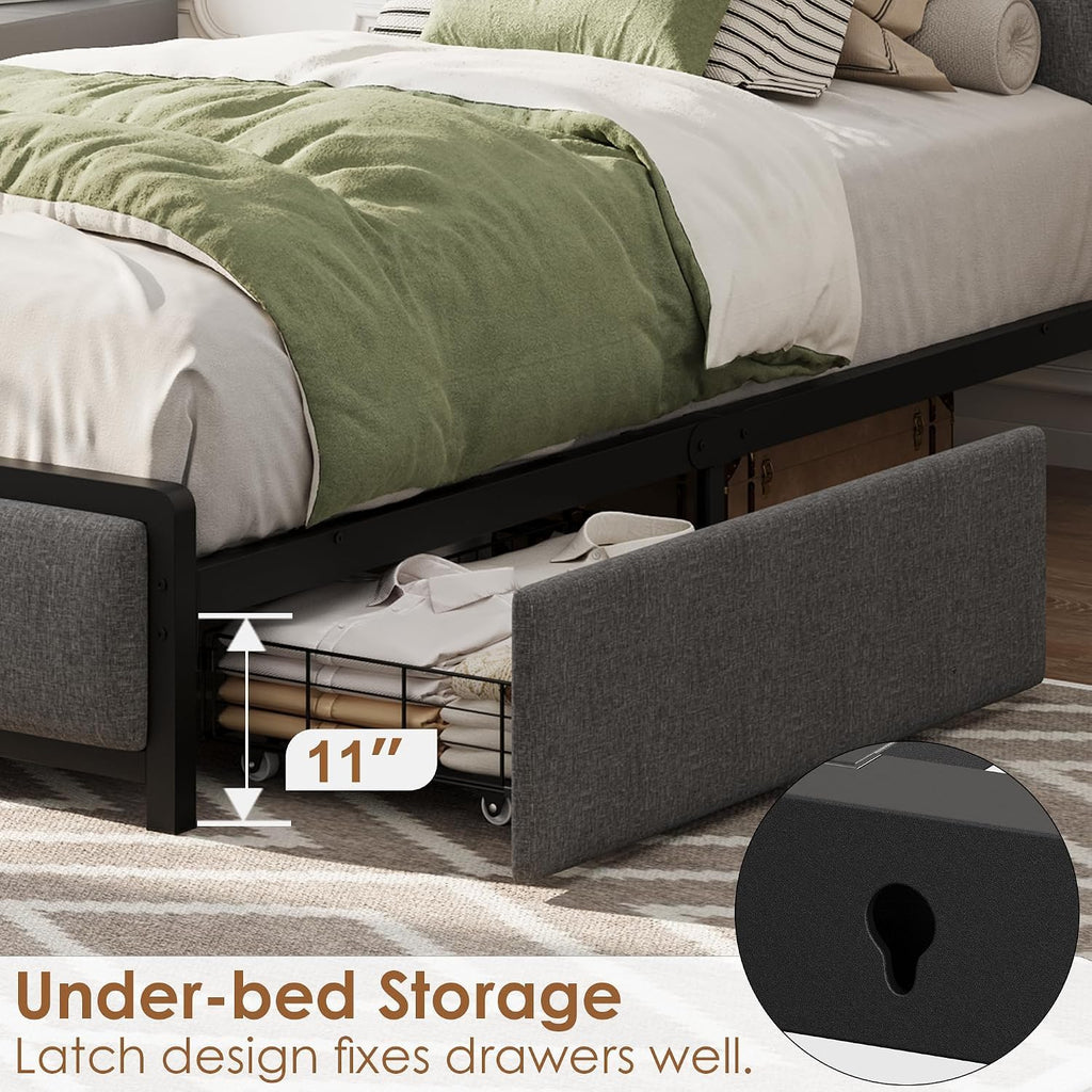 Twin Size Bed Frame with Storage Drawers and Charging Station A6410