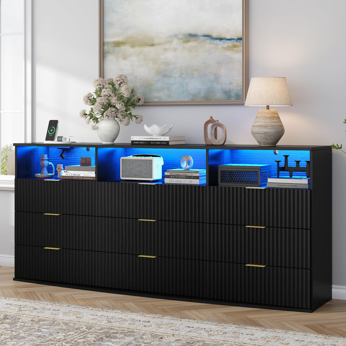 9 Drawer Dresser with 3 Open Cubbies F304