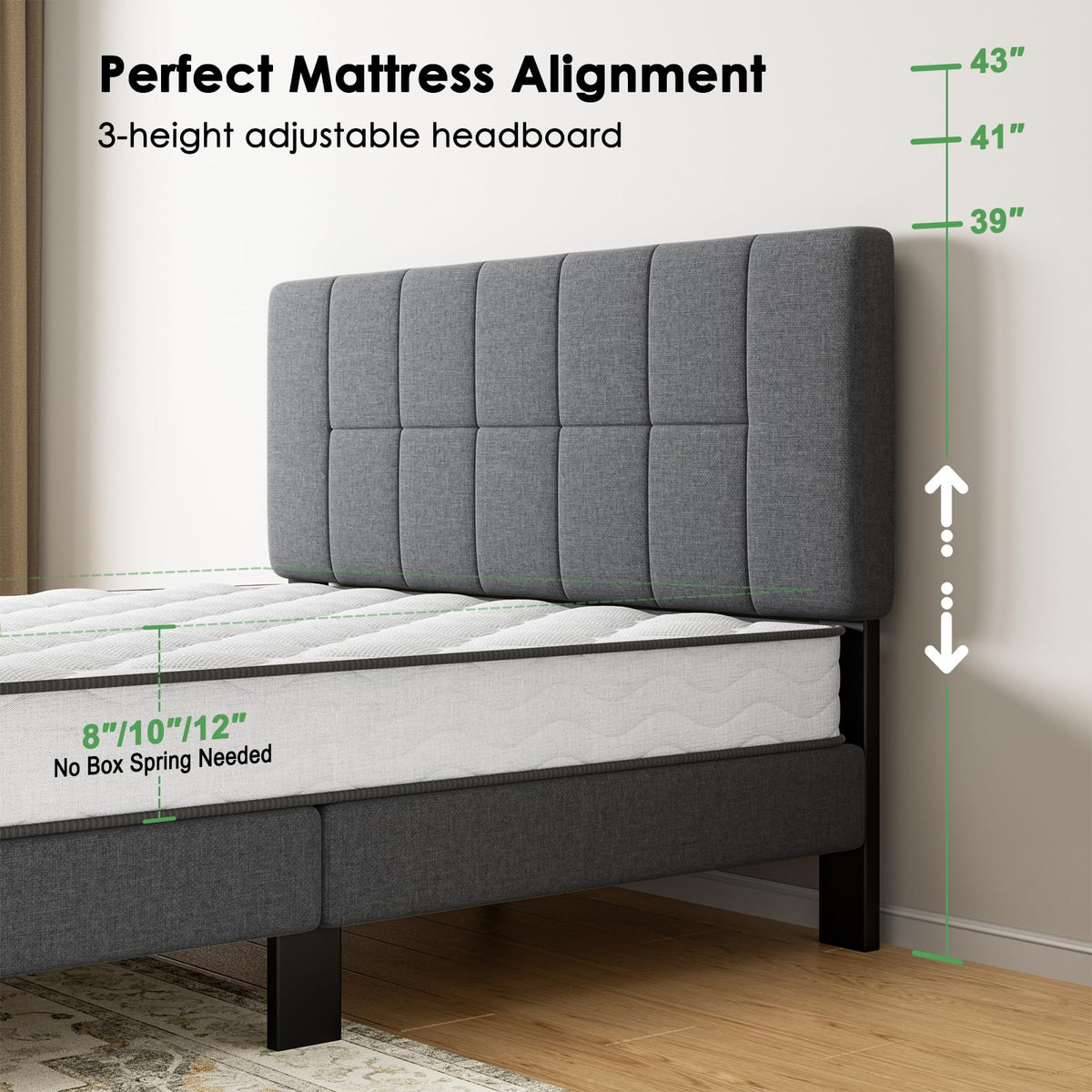 Queen Size Dark Gray Upholstered Bed Frame S300611