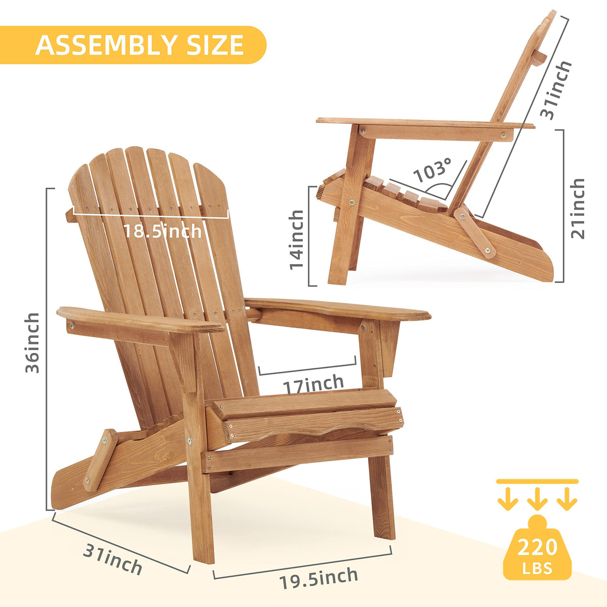 Wood Folding Adirondack Chair Set of 2 Solid Cedar Y999