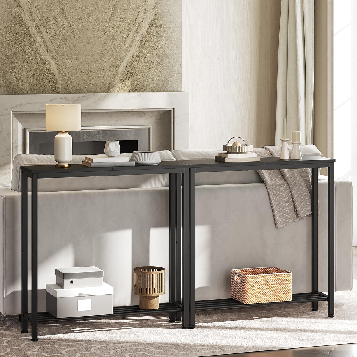 Black 2-Tier Narrow Console Table B456
