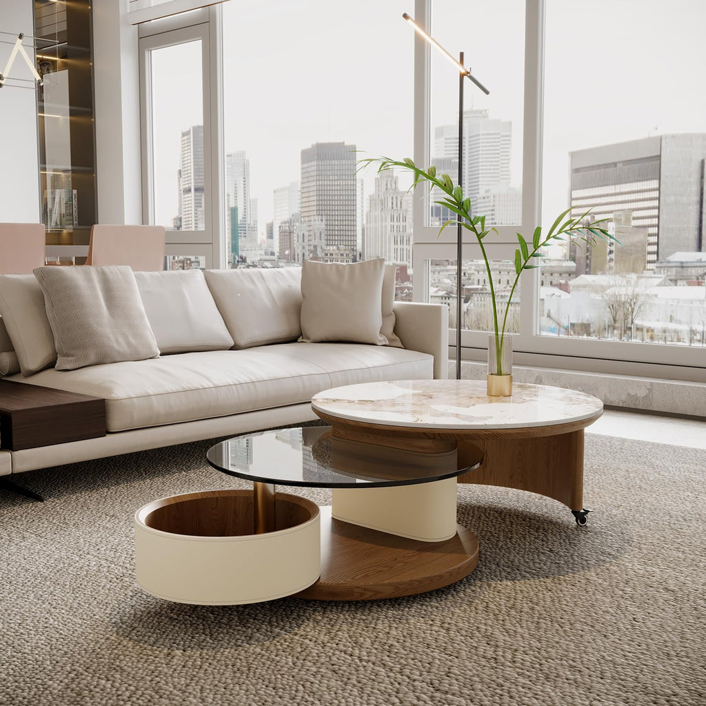 Round Expandable Coffee Table with Hidden Storage V6878