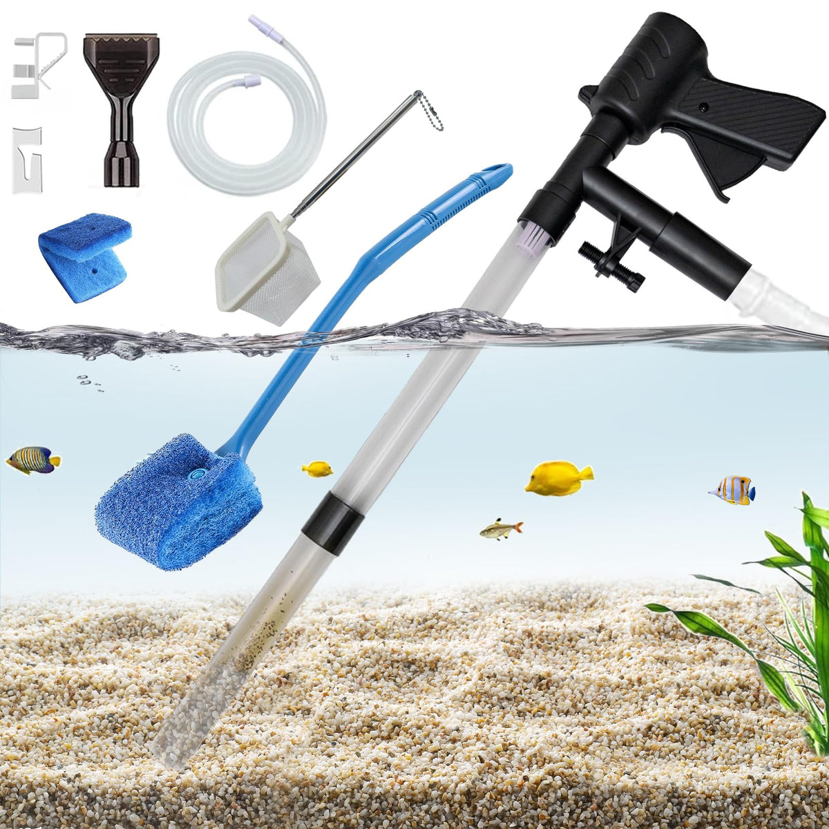 Aquarium Gravel Cleaner with 6Ft Water Hose and Skimmer Net W305657