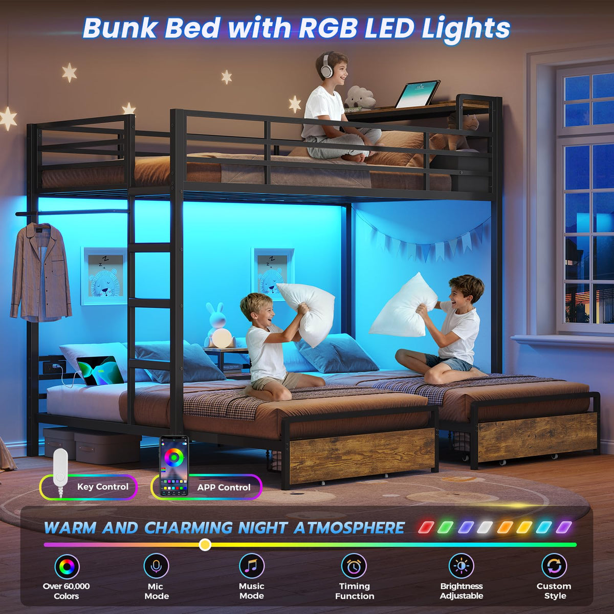 Black Twin Over Twin Triple Bunk Bed with Storage Drawers G903576