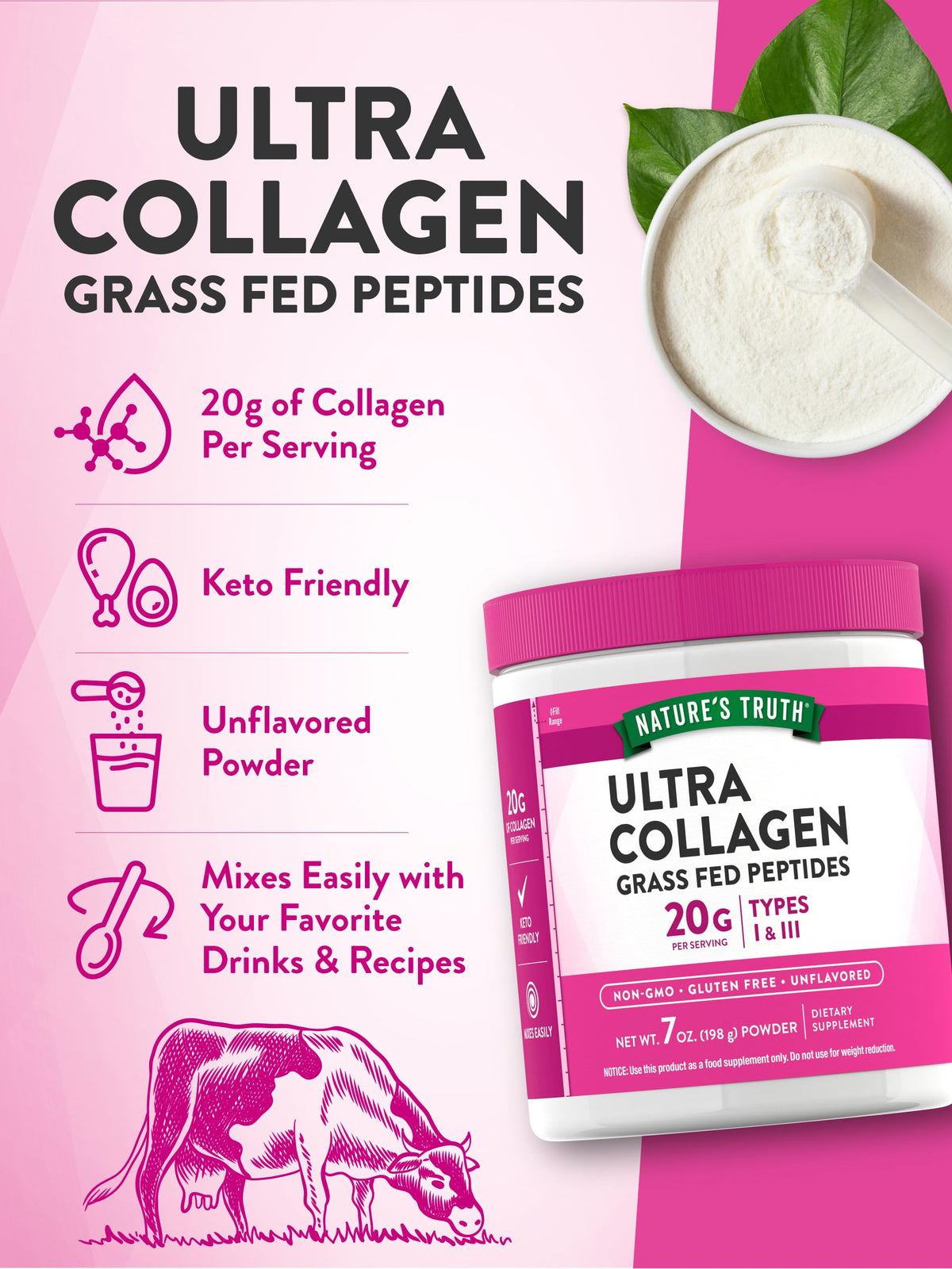 Collagen Powder 7 oz Type I and III Unflavored L61015