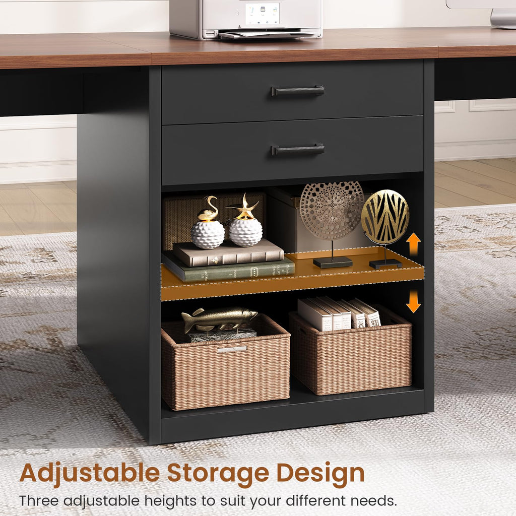 90.5" 2 Person Computer Desk with Storage Drawers Black S350856