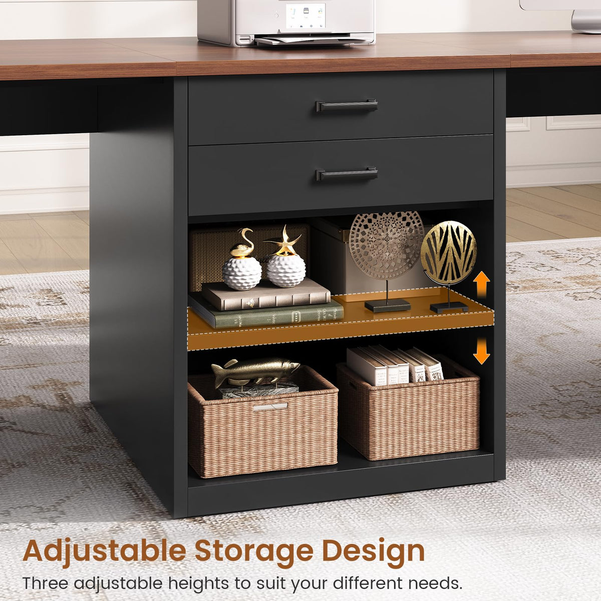 90.5" 2 Person Computer Desk with Storage Drawers Black S350856