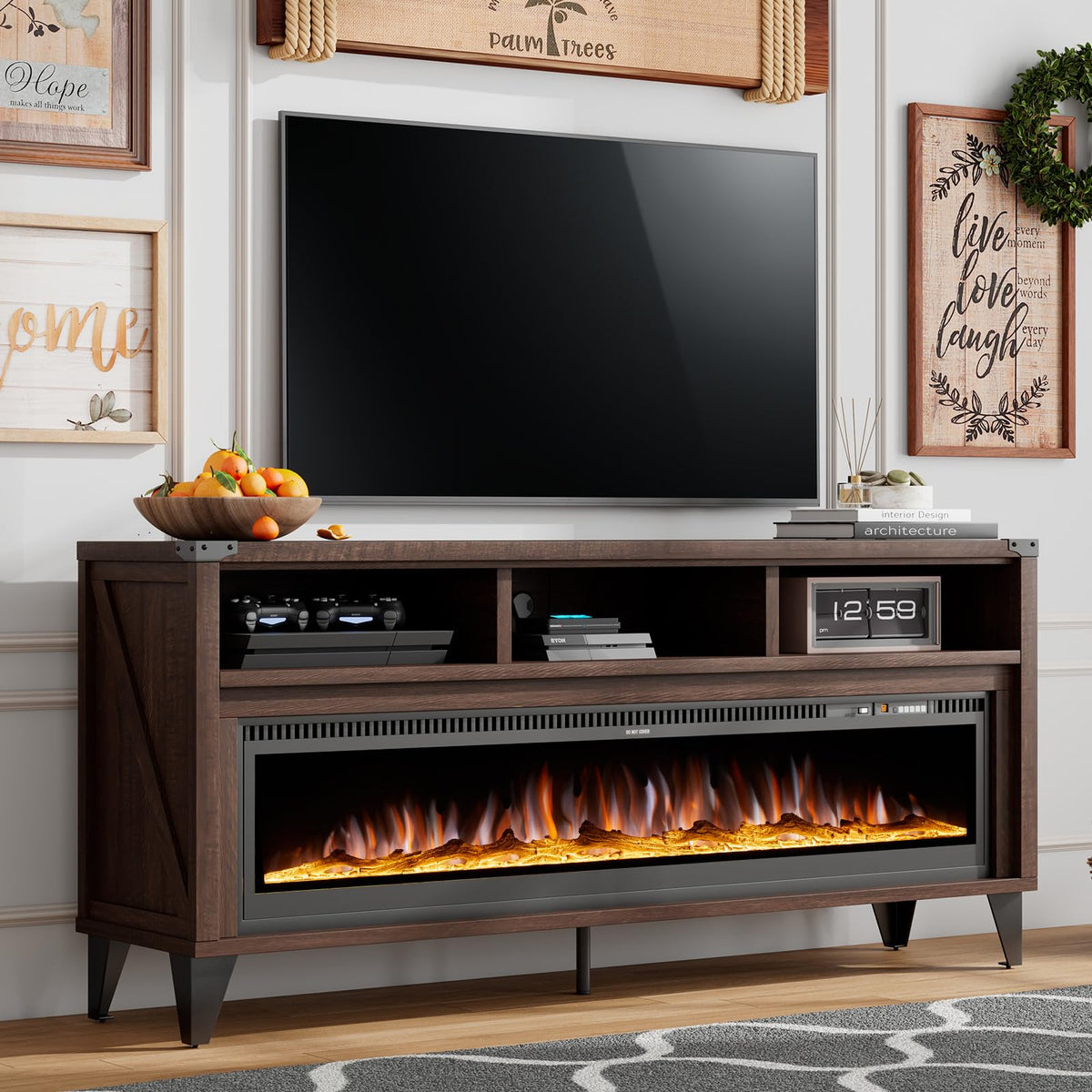 65" Fireplace TV Stand with 60" Glass Electric Fireplace C967796