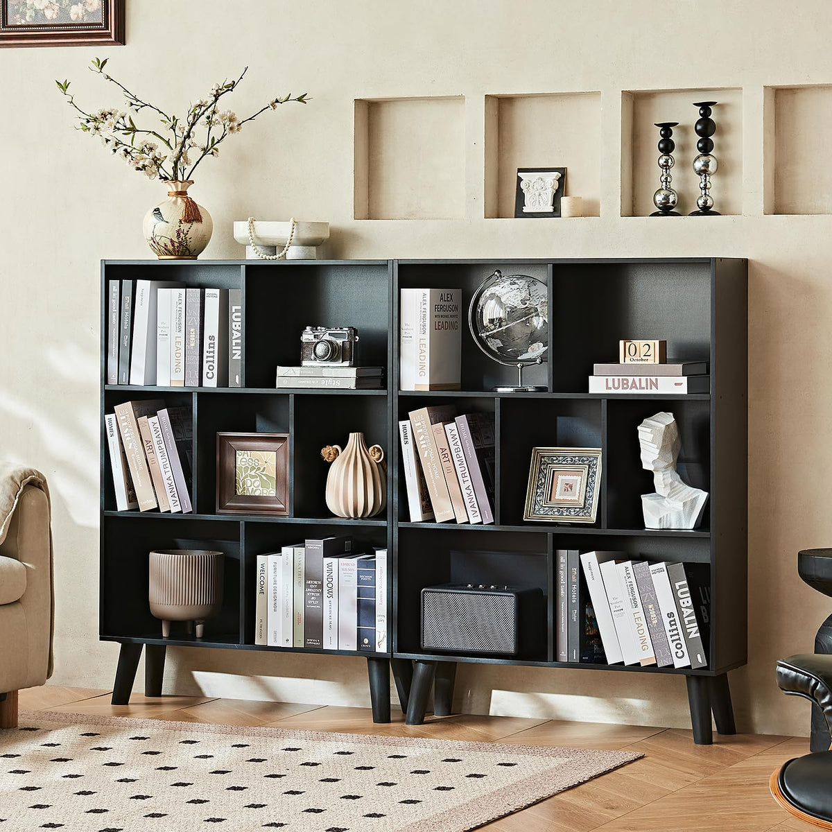 Black Cube Bookshelf with Legs E781